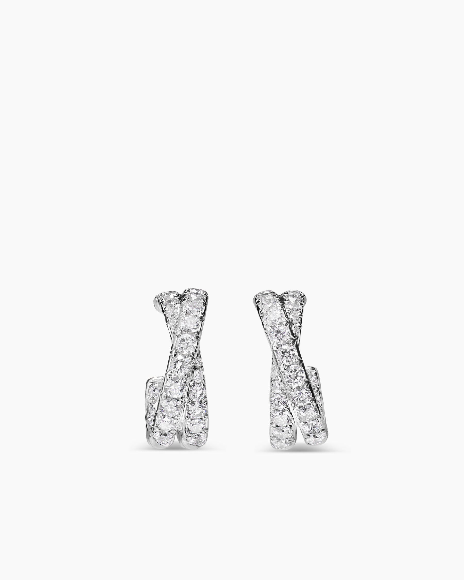 Floating Diamonds Huggie Hoop Earrings in White Gold