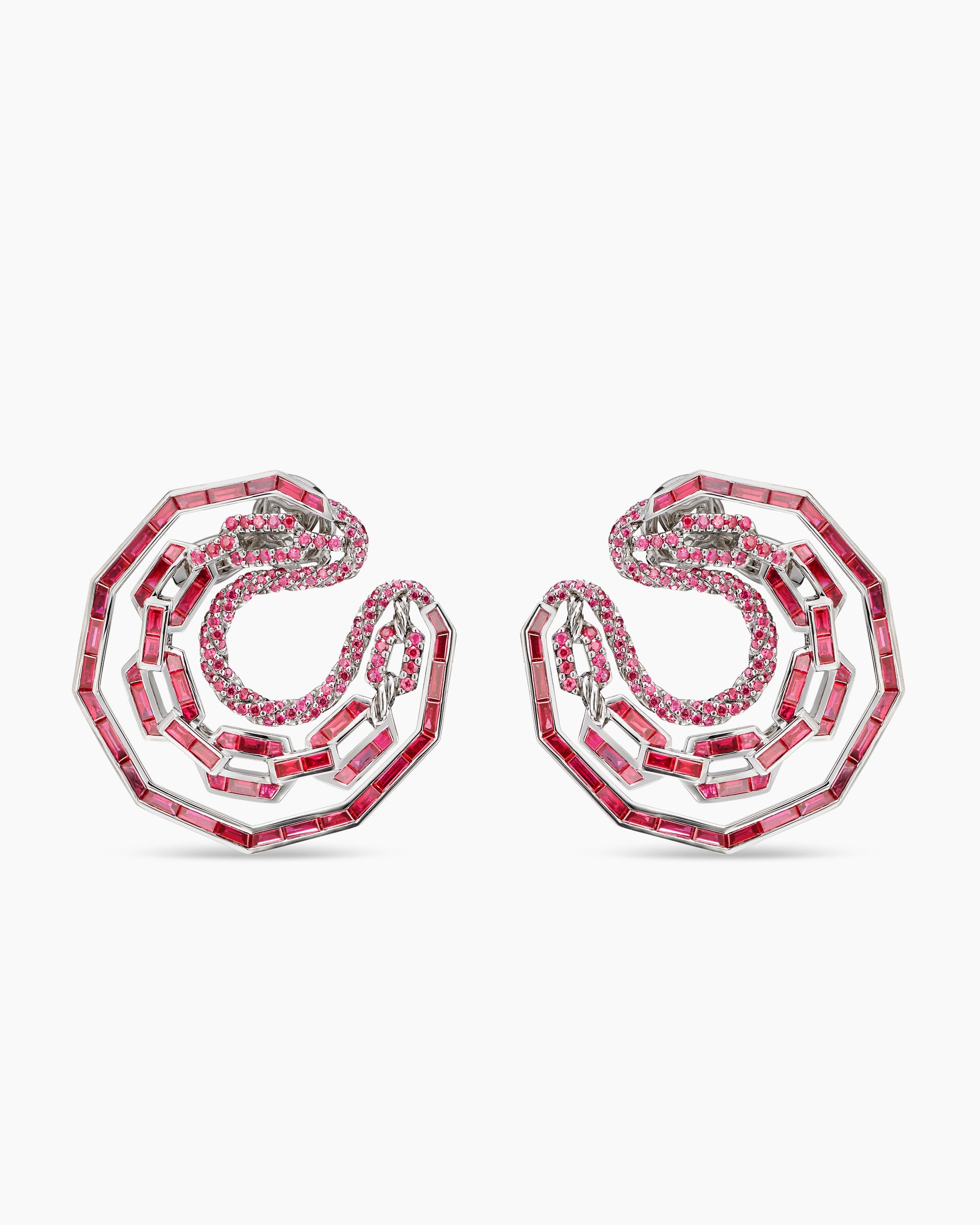 Stax Round Hoop Earrings in White Gold with Red Rubies