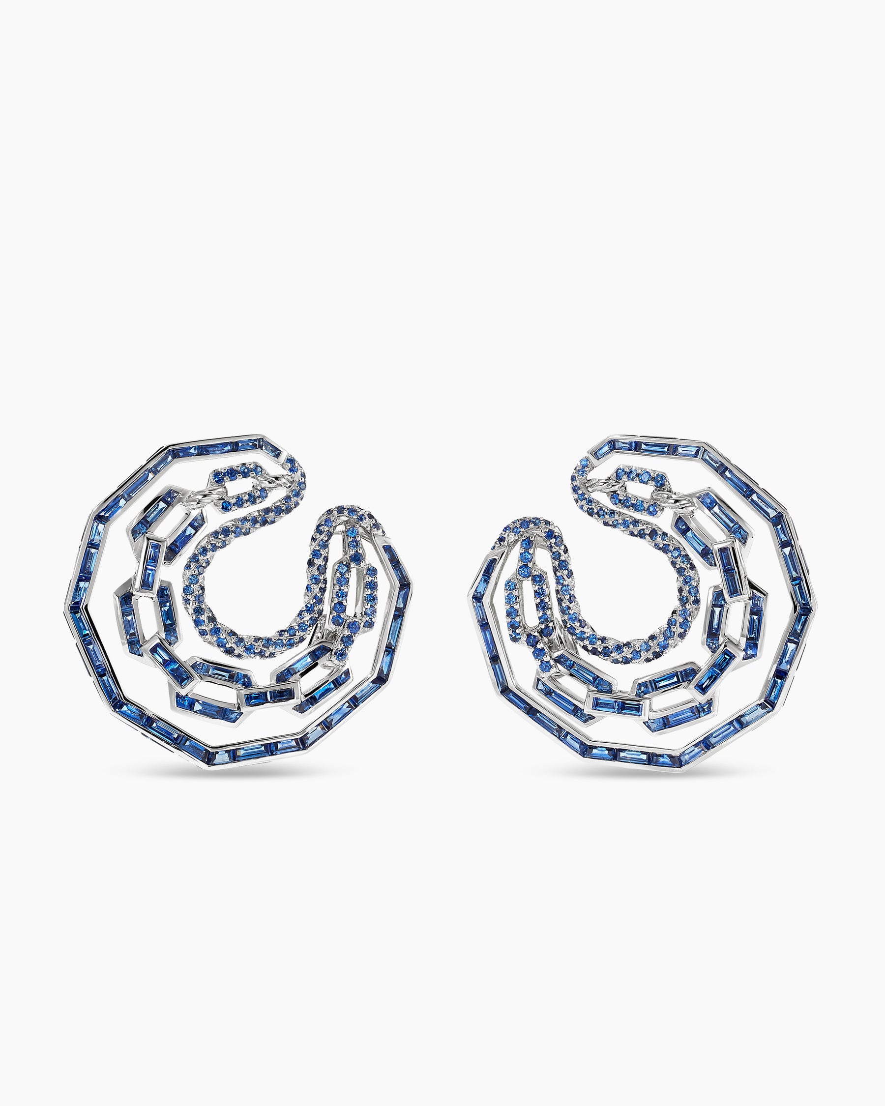 Stax Round Hoop Earrings in White Gold with Blue Sapphires