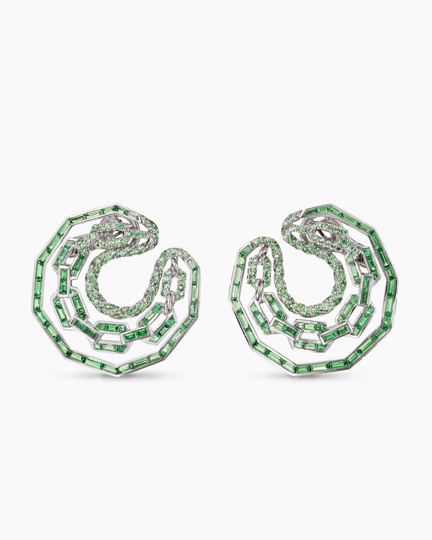 Stax Round Hoop Earrings in White Gold with Tsavorites
