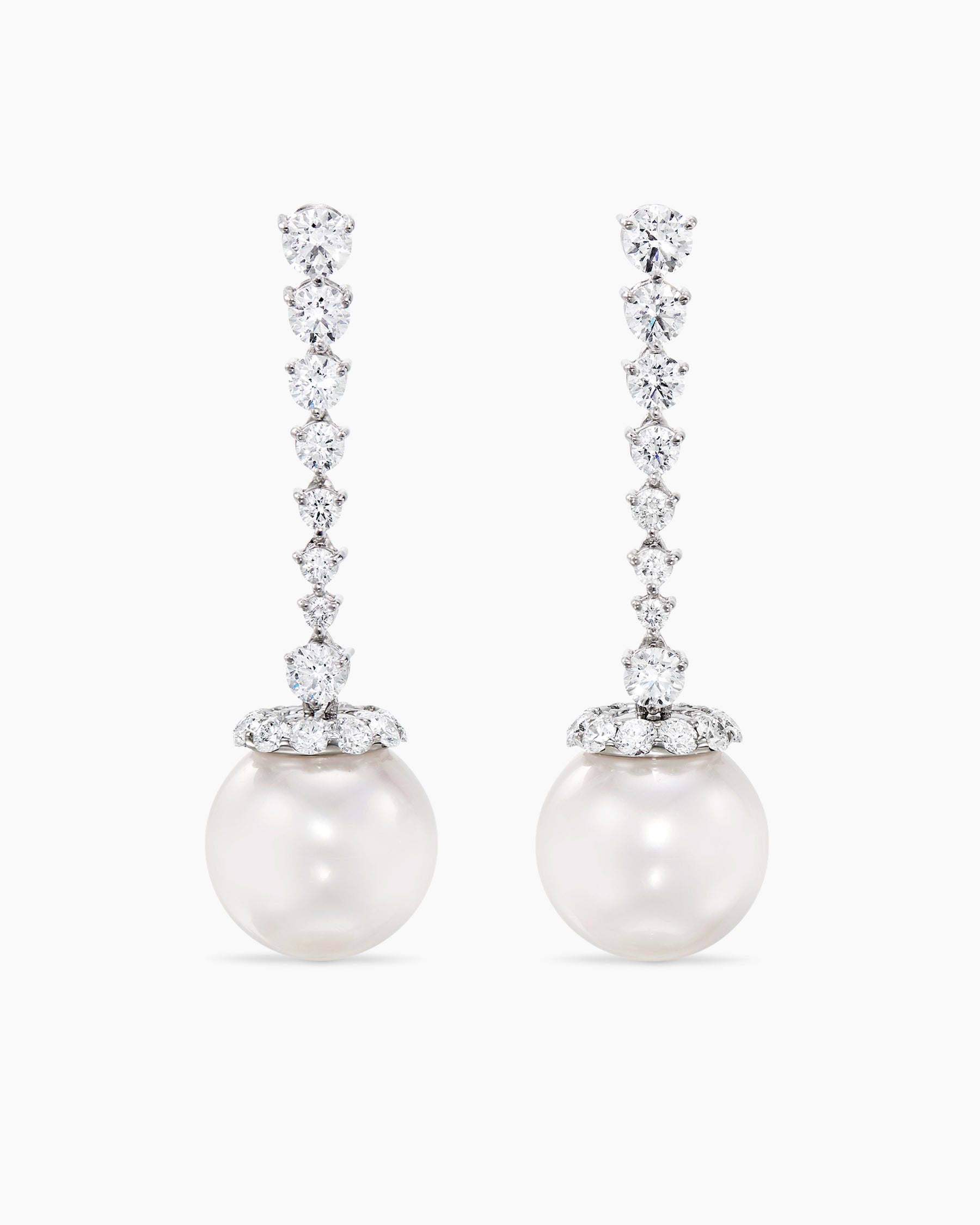 DY Lumina South Sea White Pearl Diamond Drop Earrings in White Gold