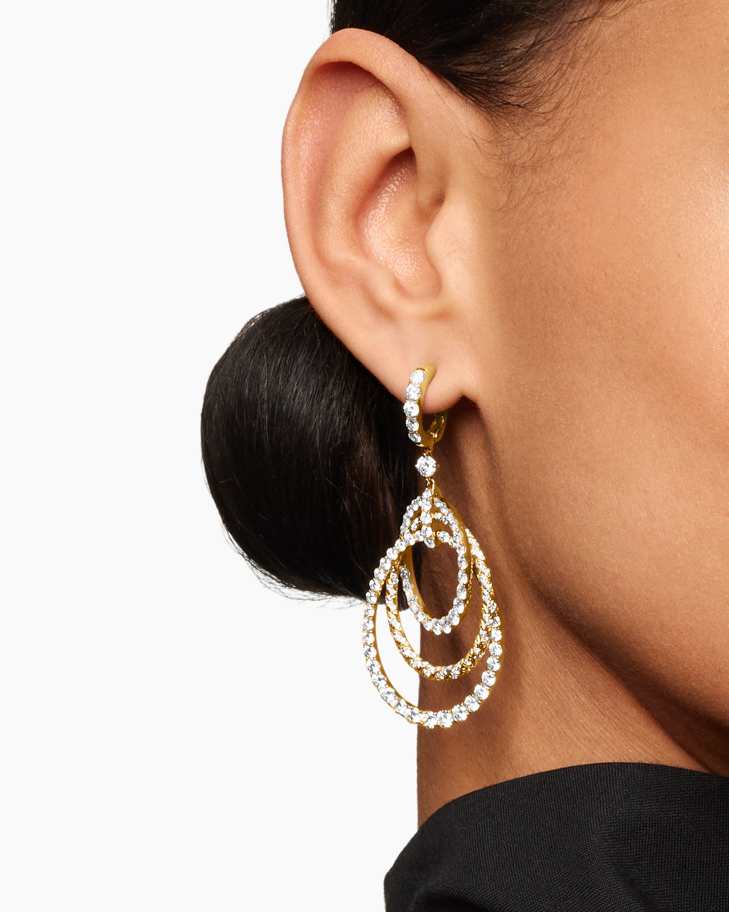 Alternative view of Floating Diamonds Drop Earrings in Yellow Gold