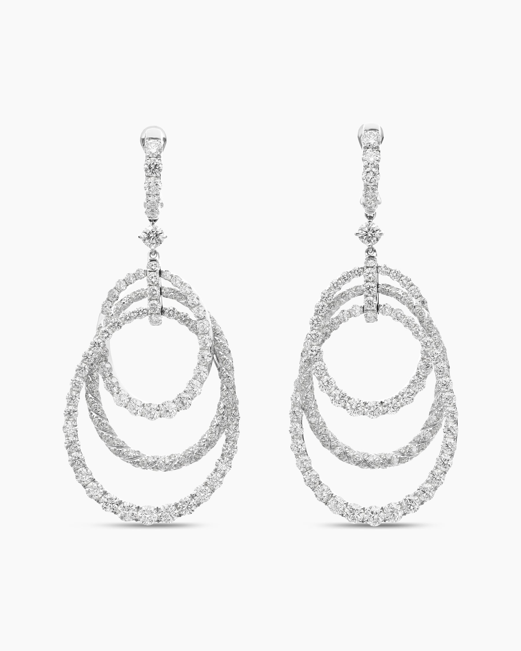 Floating Diamonds Drop Earrings in White Gold