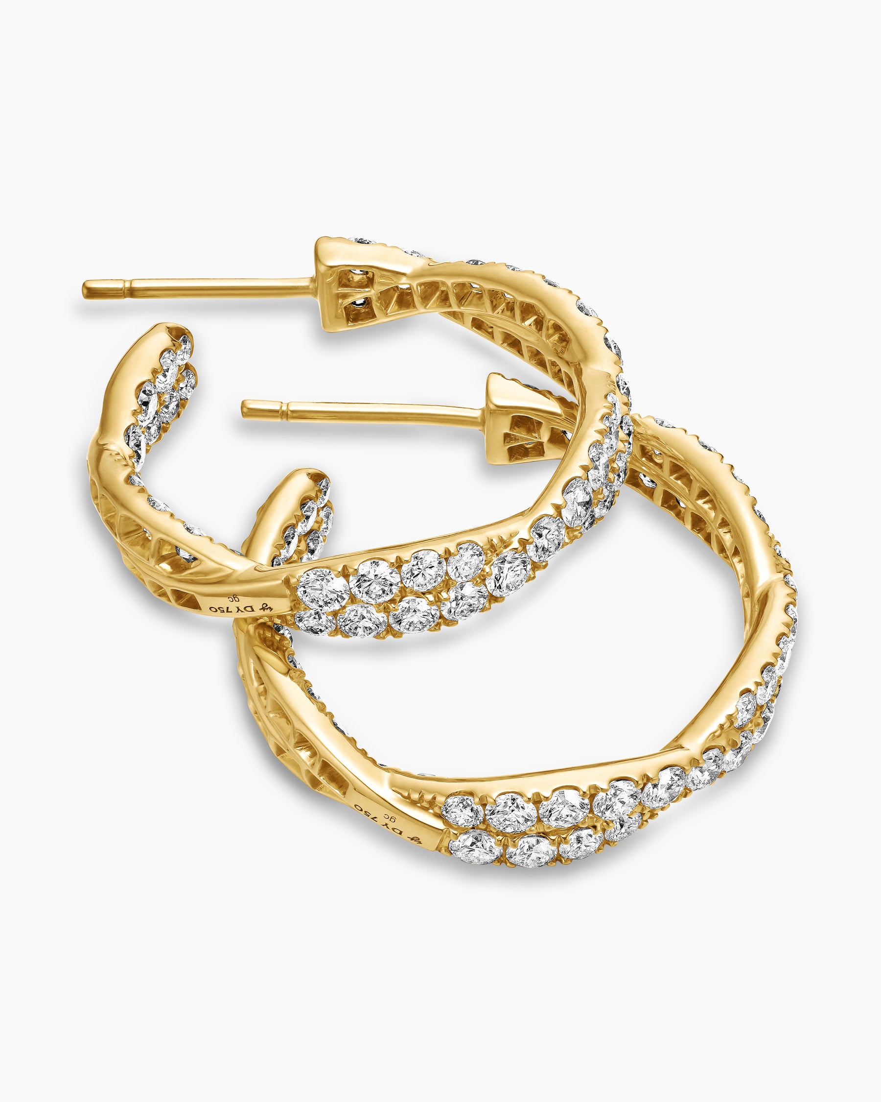 Floating Diamonds Hoop Earrings in Yellow Gold - Image 4