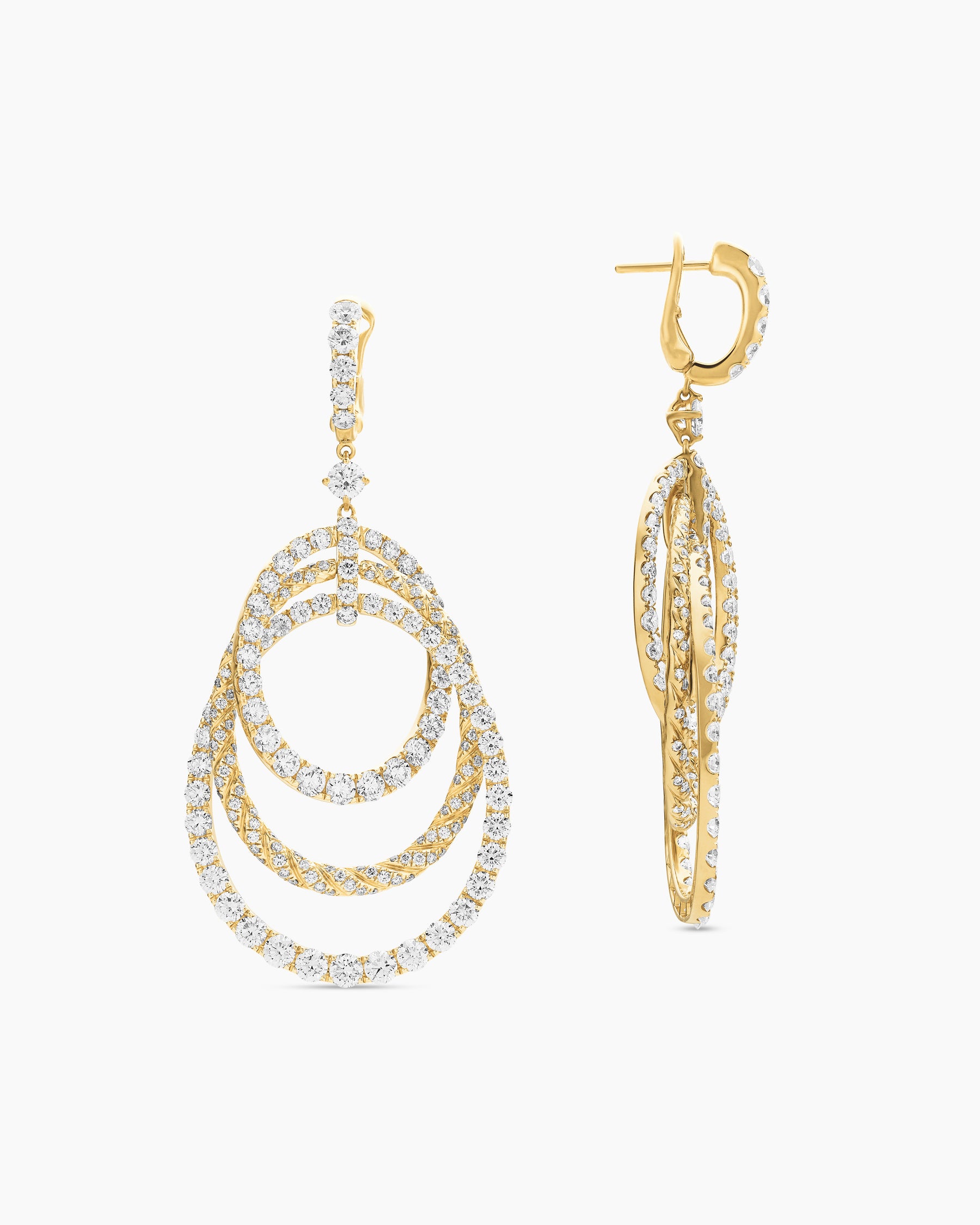 Alternative view of Floating Diamonds Drop Earrings in Yellow Gold
