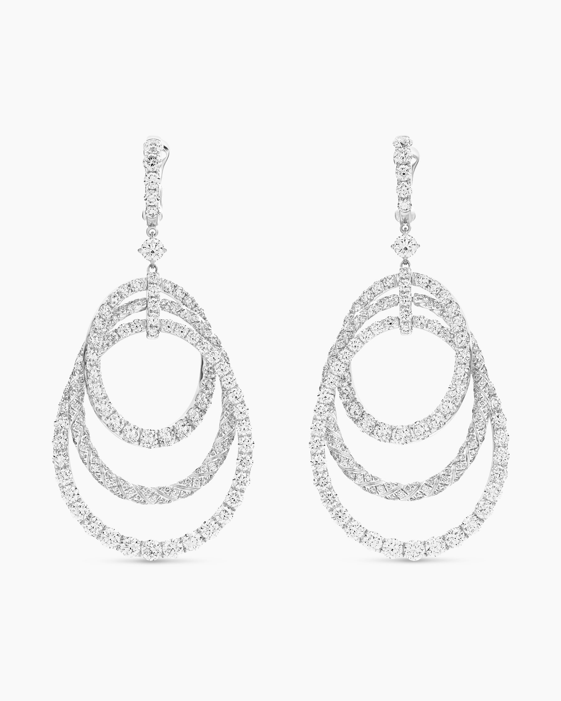 Floating Diamonds Drop Earrings in White Gold