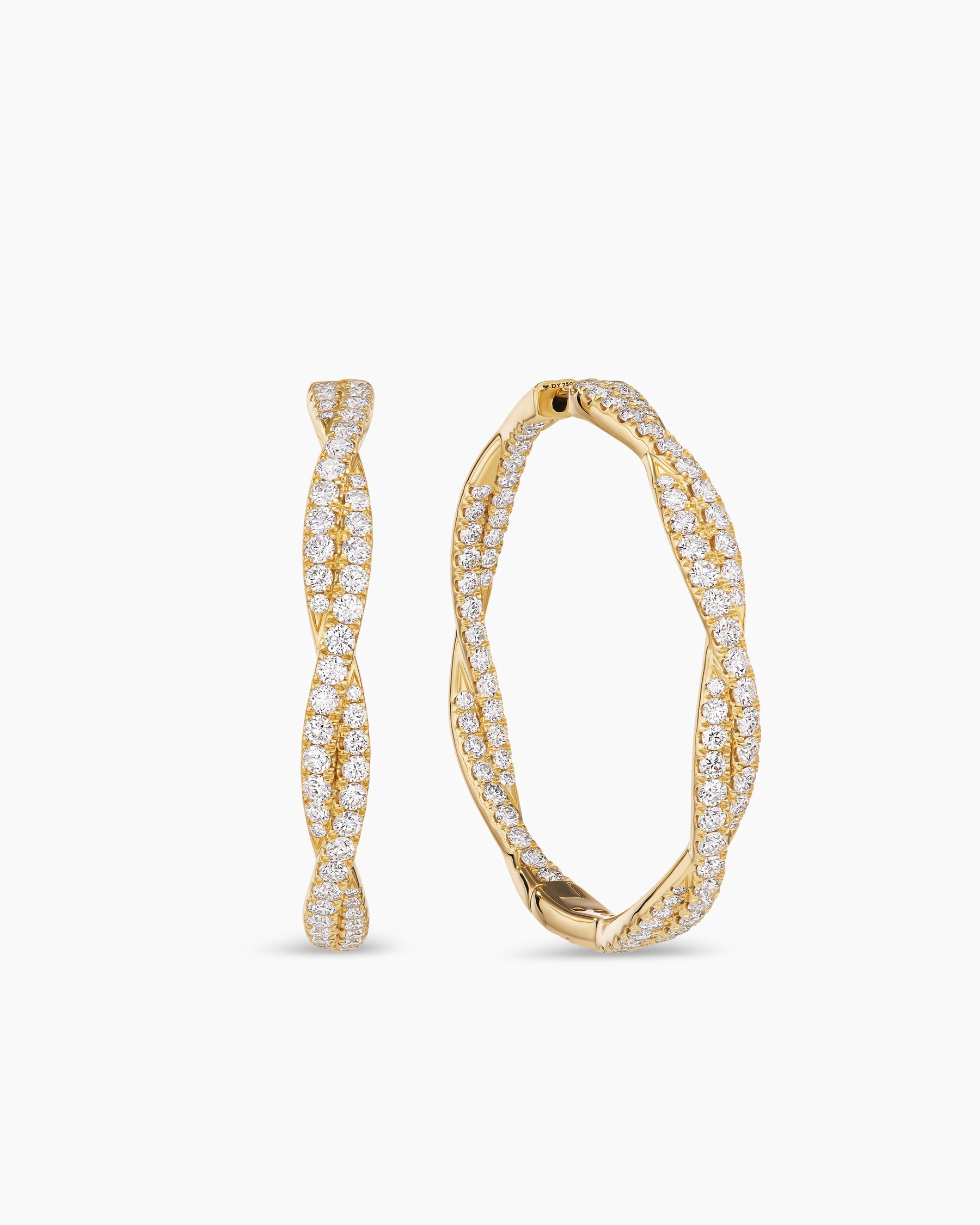 Floating Diamonds Hoop Earrings in Yellow Gold