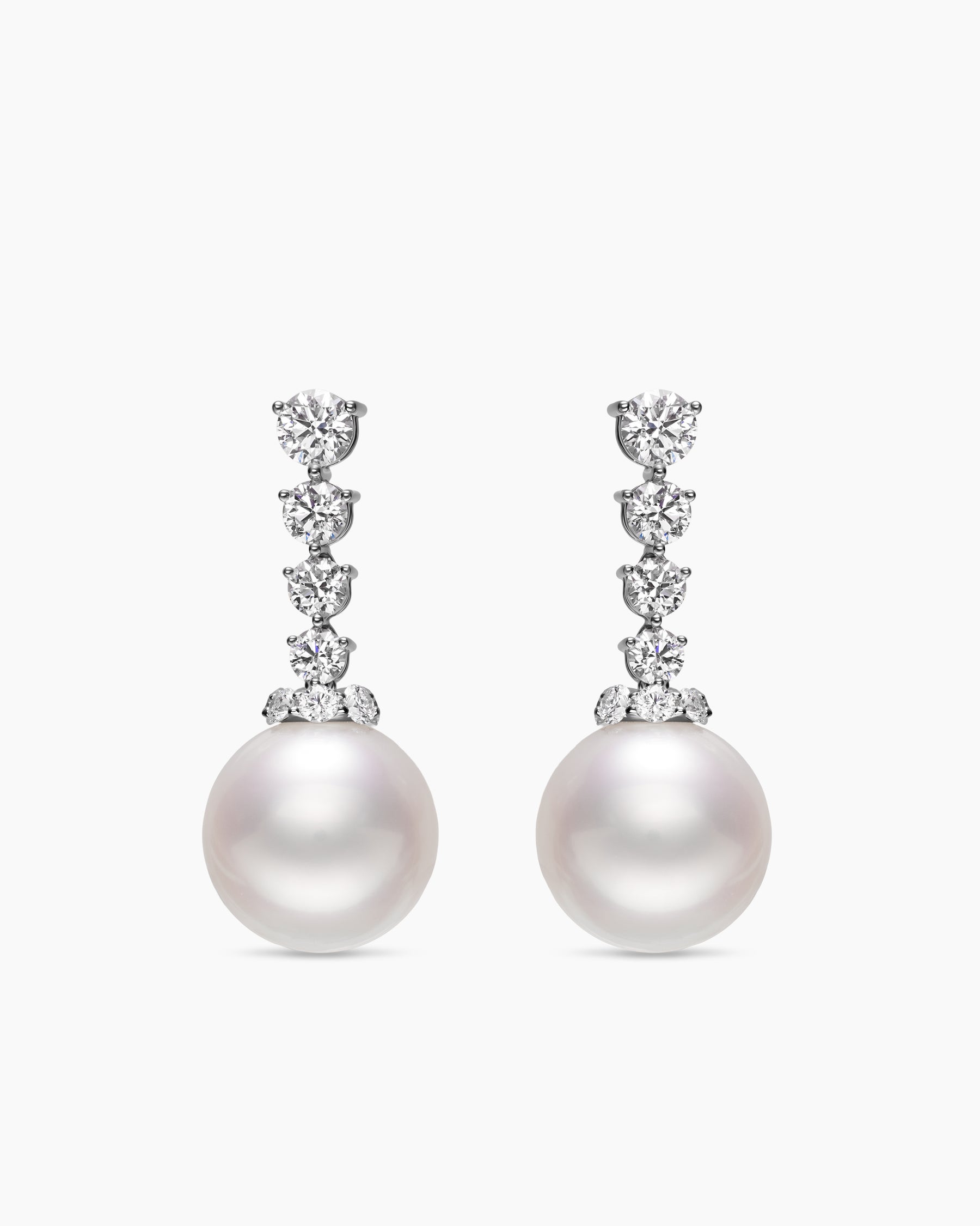 Floating Diamonds and South Sea White Pearl Earrings in White Gold