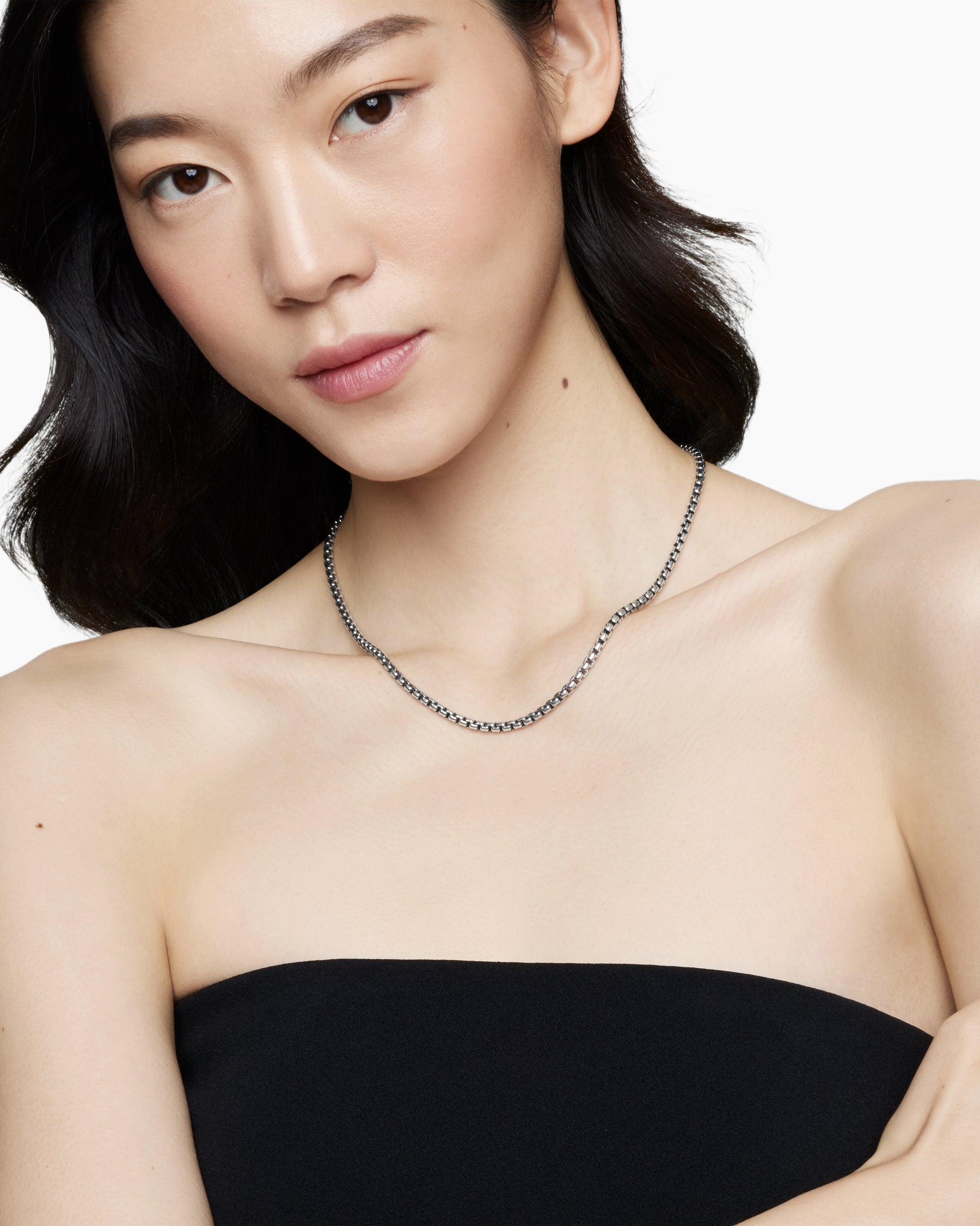Alternative view of Box Chain Necklace in Sterling Silver with 14K Yellow Gold Accent, 3.6mm