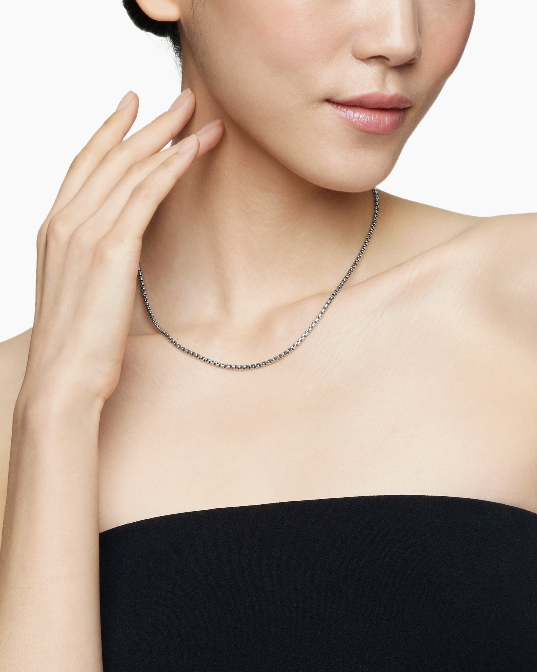 Alternative view of Box Chain Necklace in Sterling Silver with 14K Yellow Gold Accent, 2.7mm