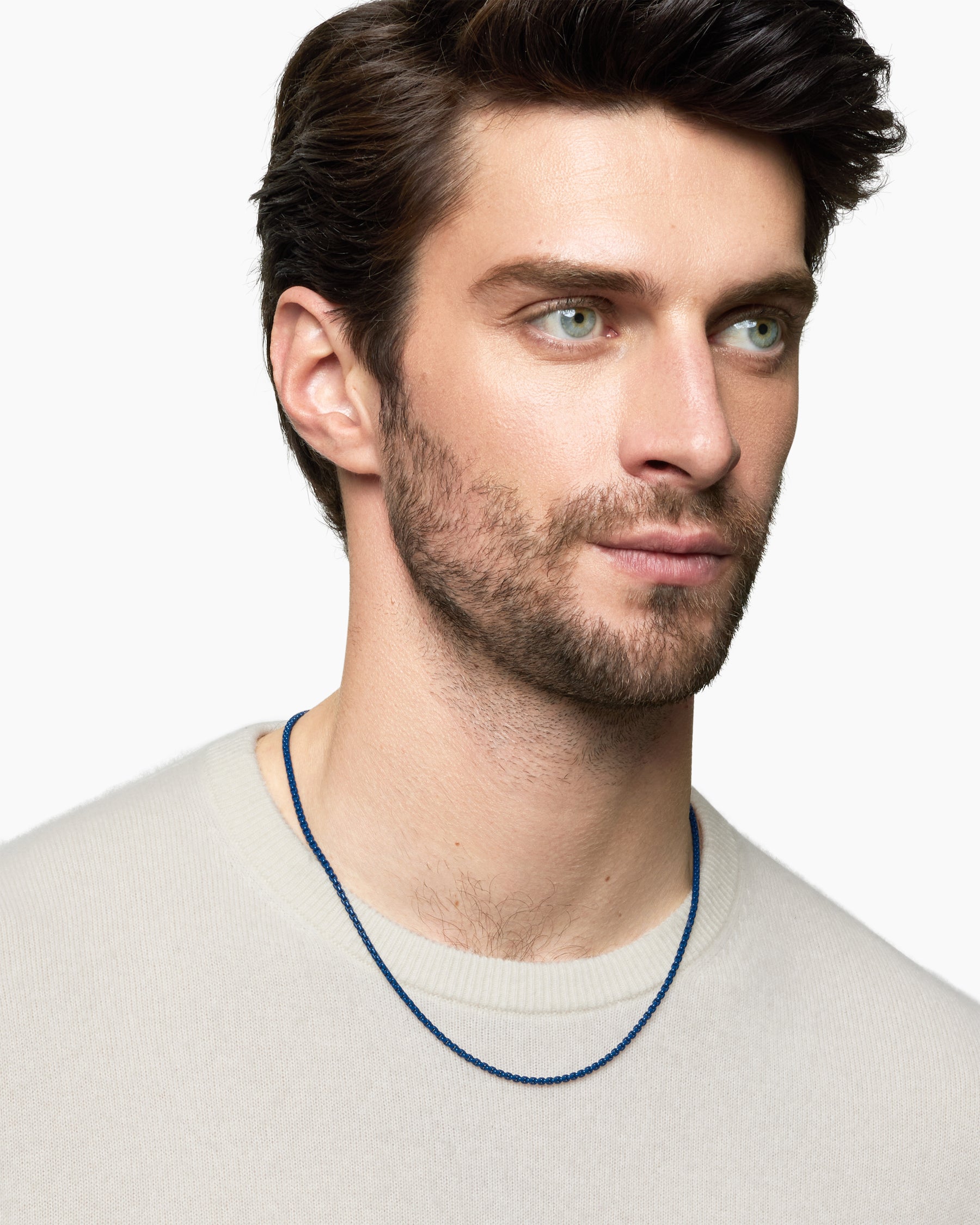 Alternative view of Box Chain Necklace in Sterling Silver with Blue Stainless Steel, 2.7mm