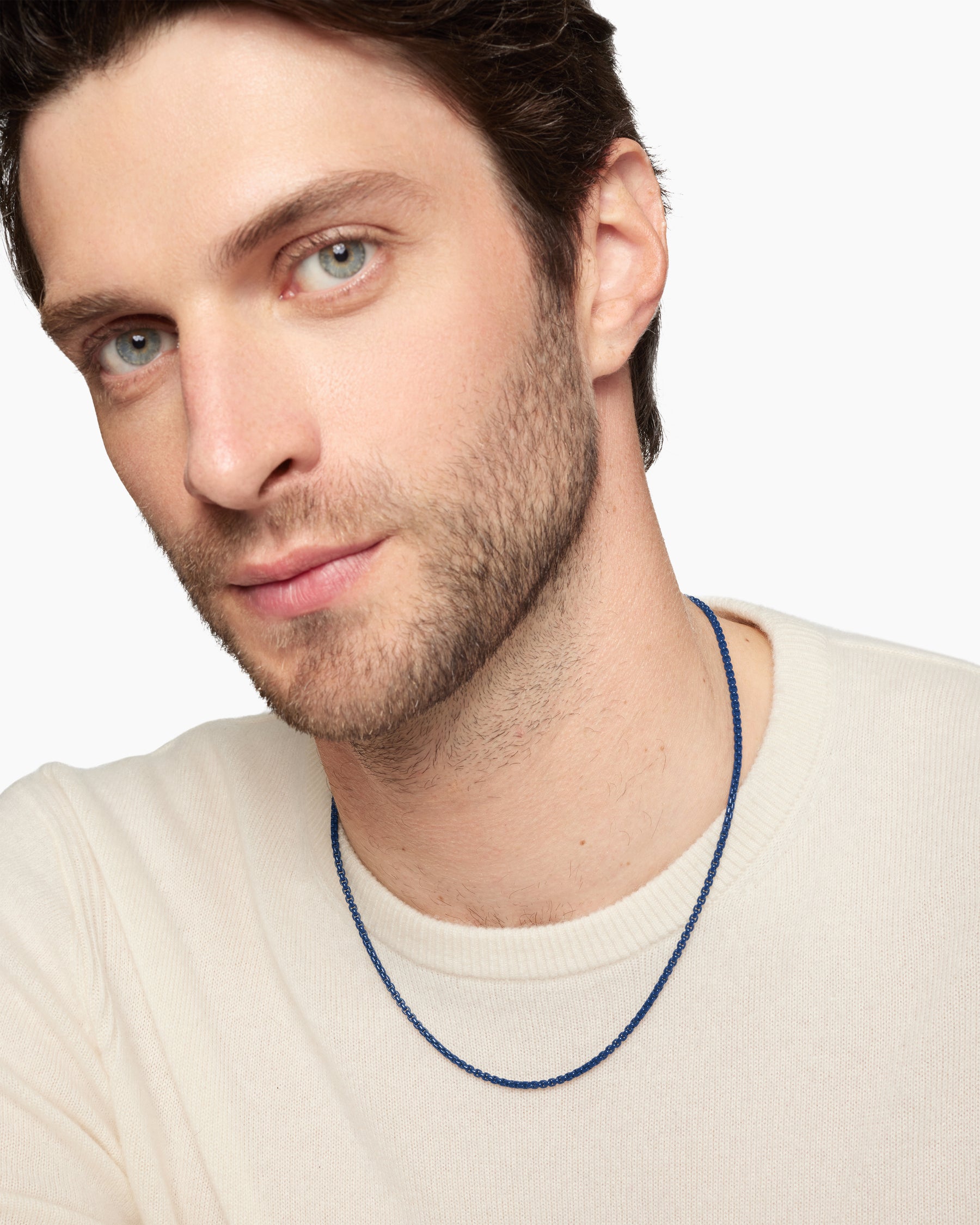 Box Chain Necklace in Sterling Silver with Blue Stainless Steel, 2.7mm - Image 7
