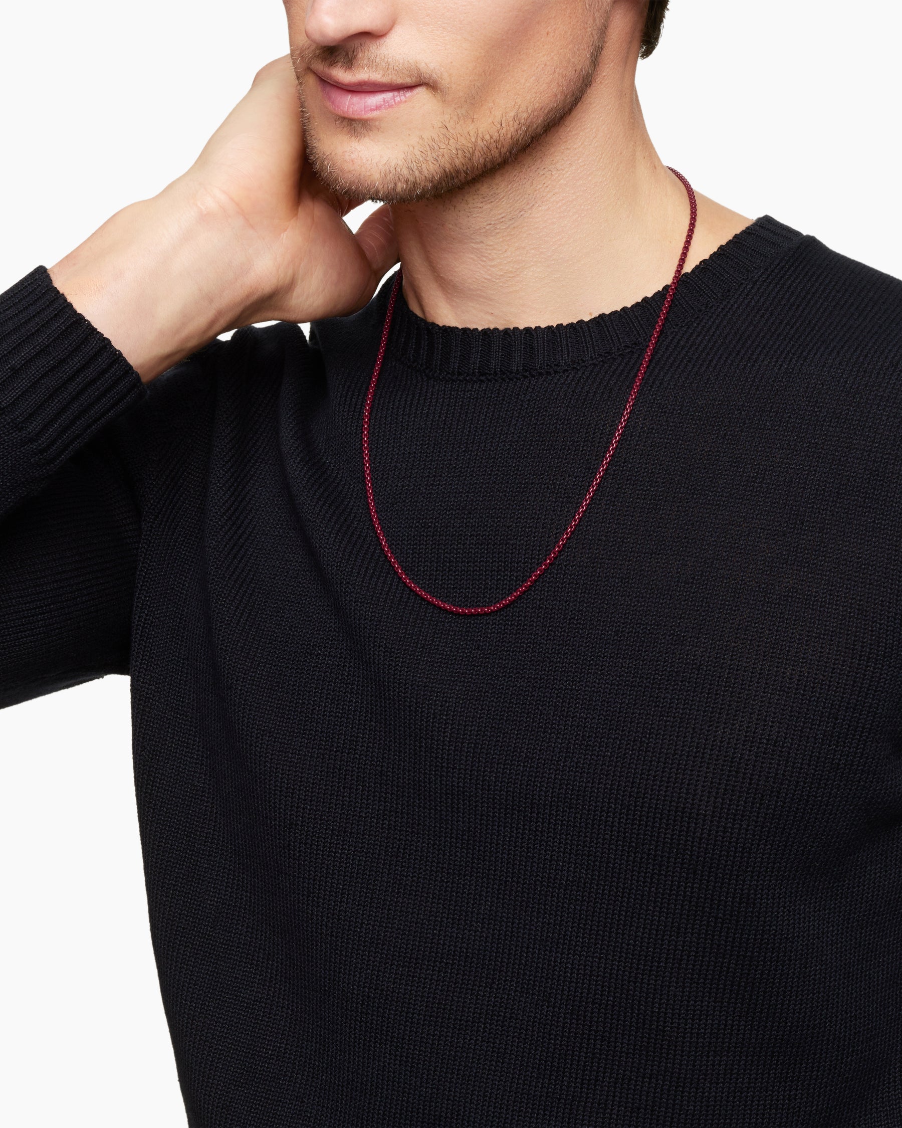 Alternative view of Box Chain Necklace in Sterling Silver with Burgundy Stainless Steel, 2.7mm