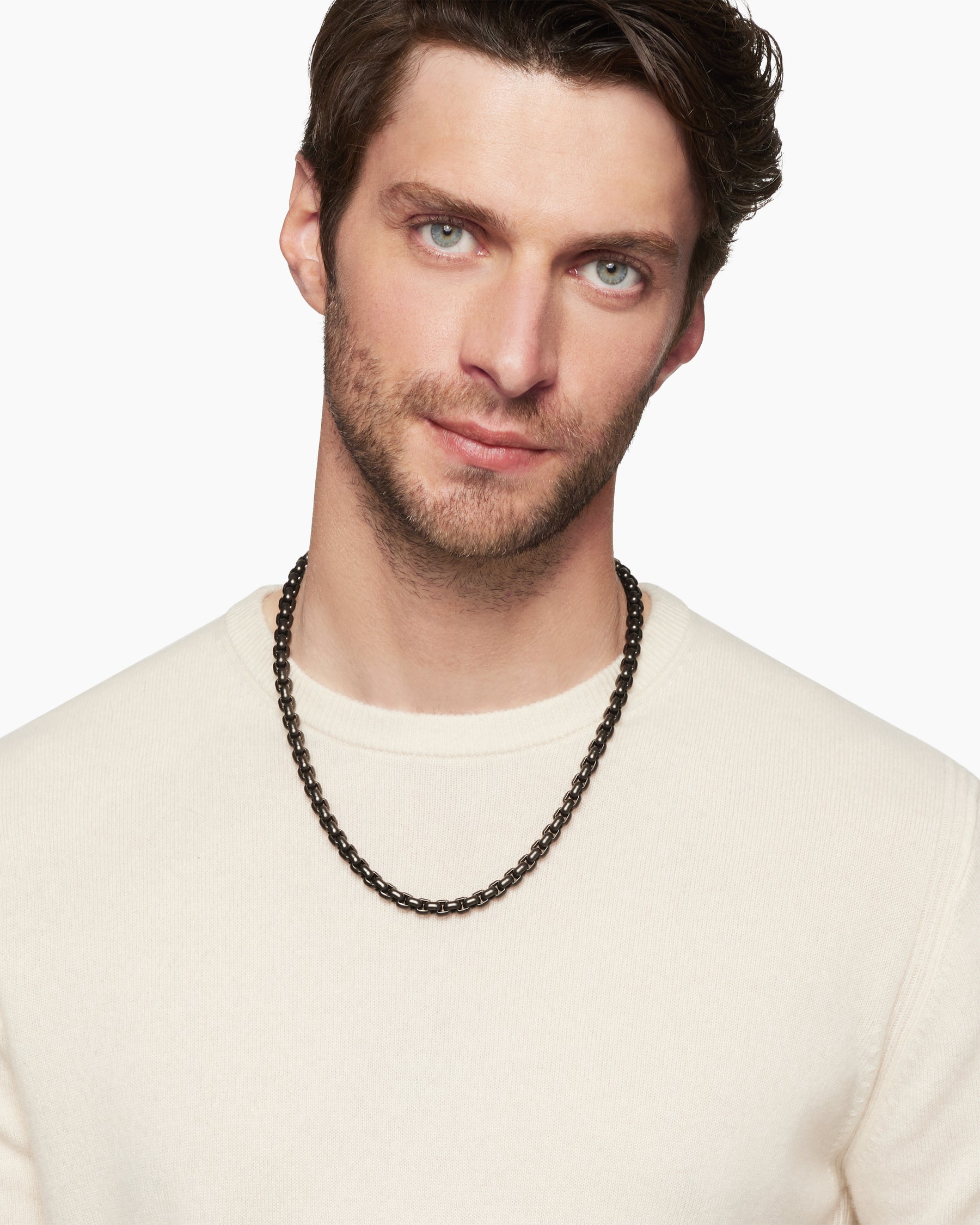 Alternative view of Box Chain Necklace with Stainless Steel and Sterling Silver, 7.3mm