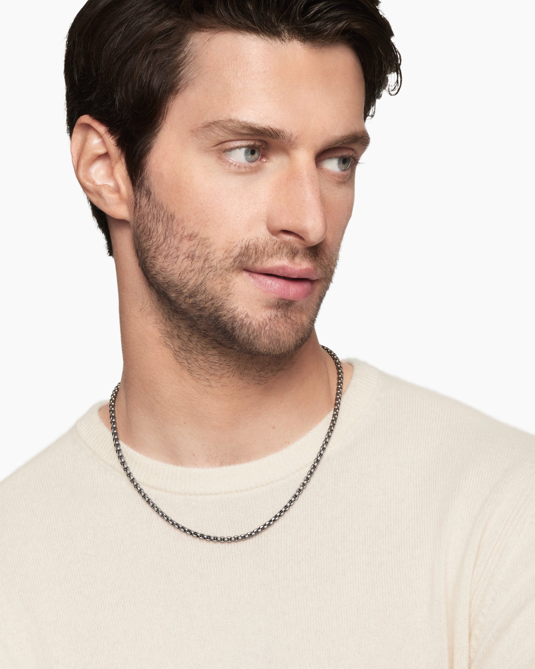 Alternative view of Box Chain Necklace in Grey Titanium, 3.6mm