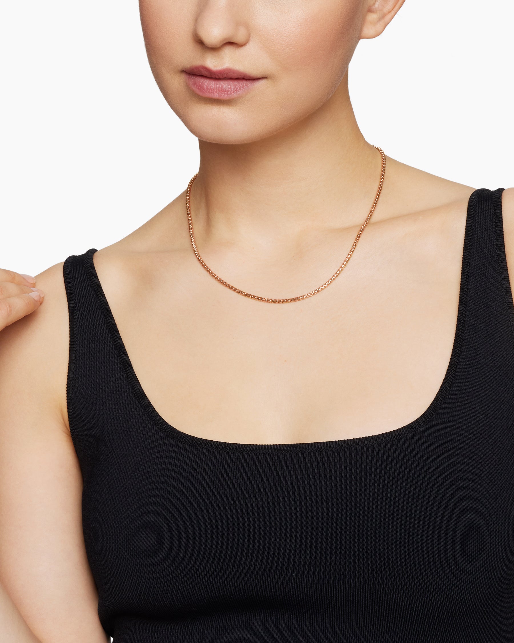 Alternative view of Box Chain Necklace in 18K Rose Gold, 2.7mm