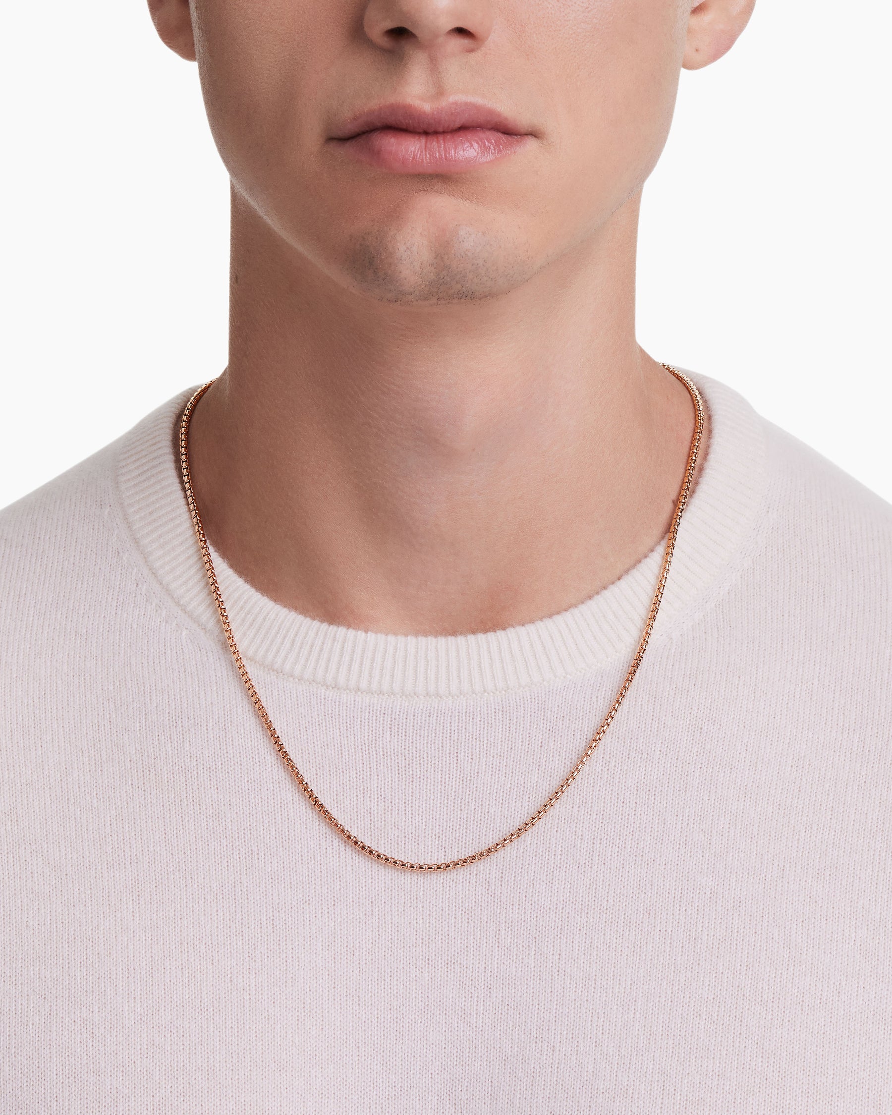 Alternative view of Box Chain Necklace in 18K Rose Gold, 2.7mm