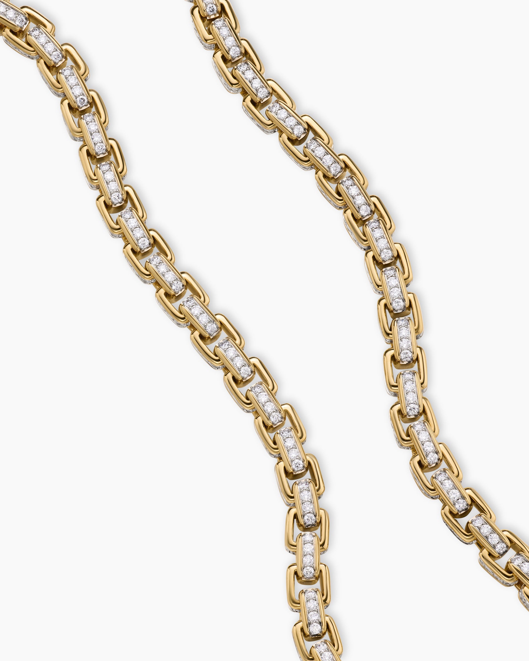 Box Chain Necklace in 18K Yellow Gold with Pavé Diamonds, 7.5mm - Image 3