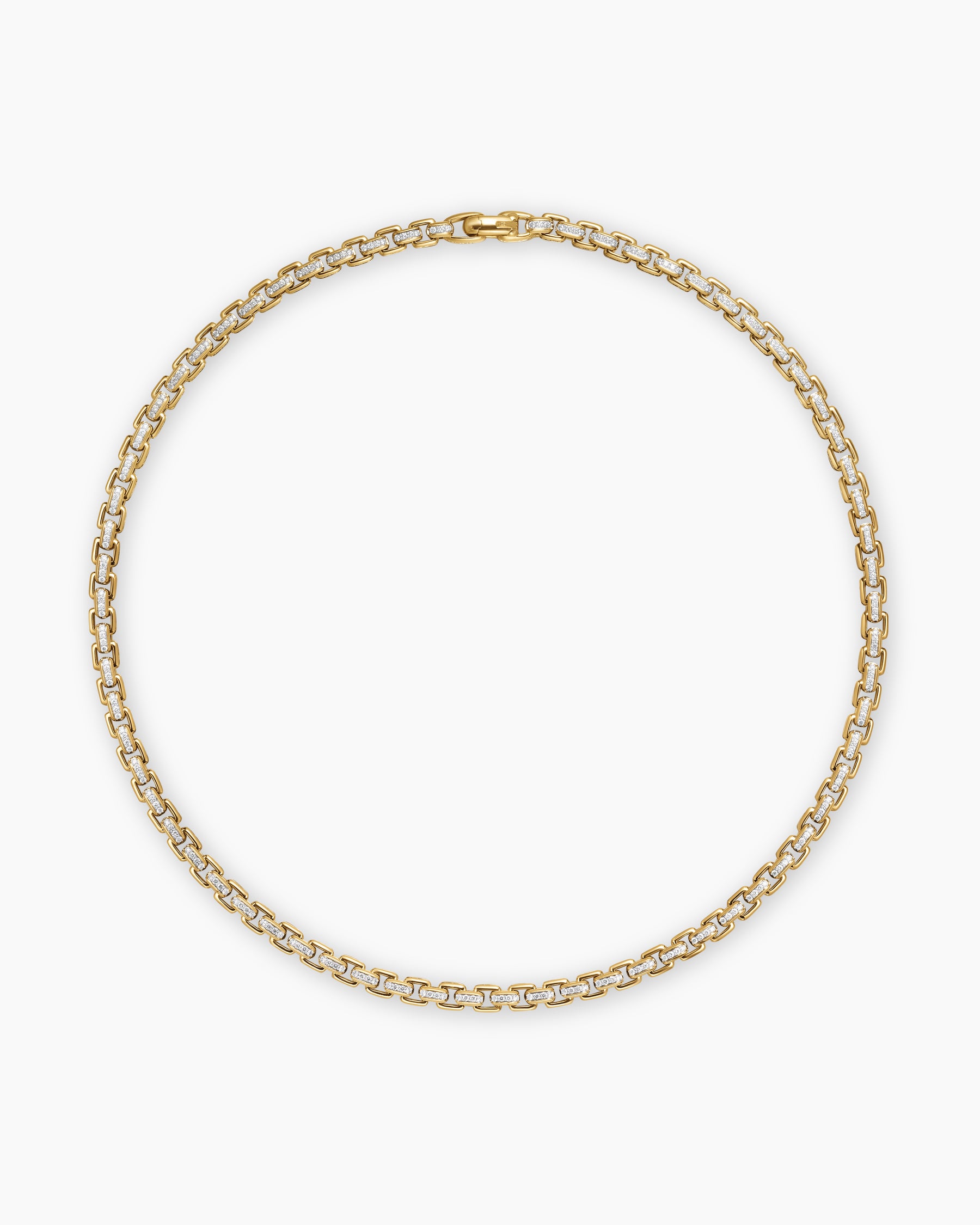 Box Chain Necklace in 18K Yellow Gold with Pavé Diamonds, 7.5mm - Image 5