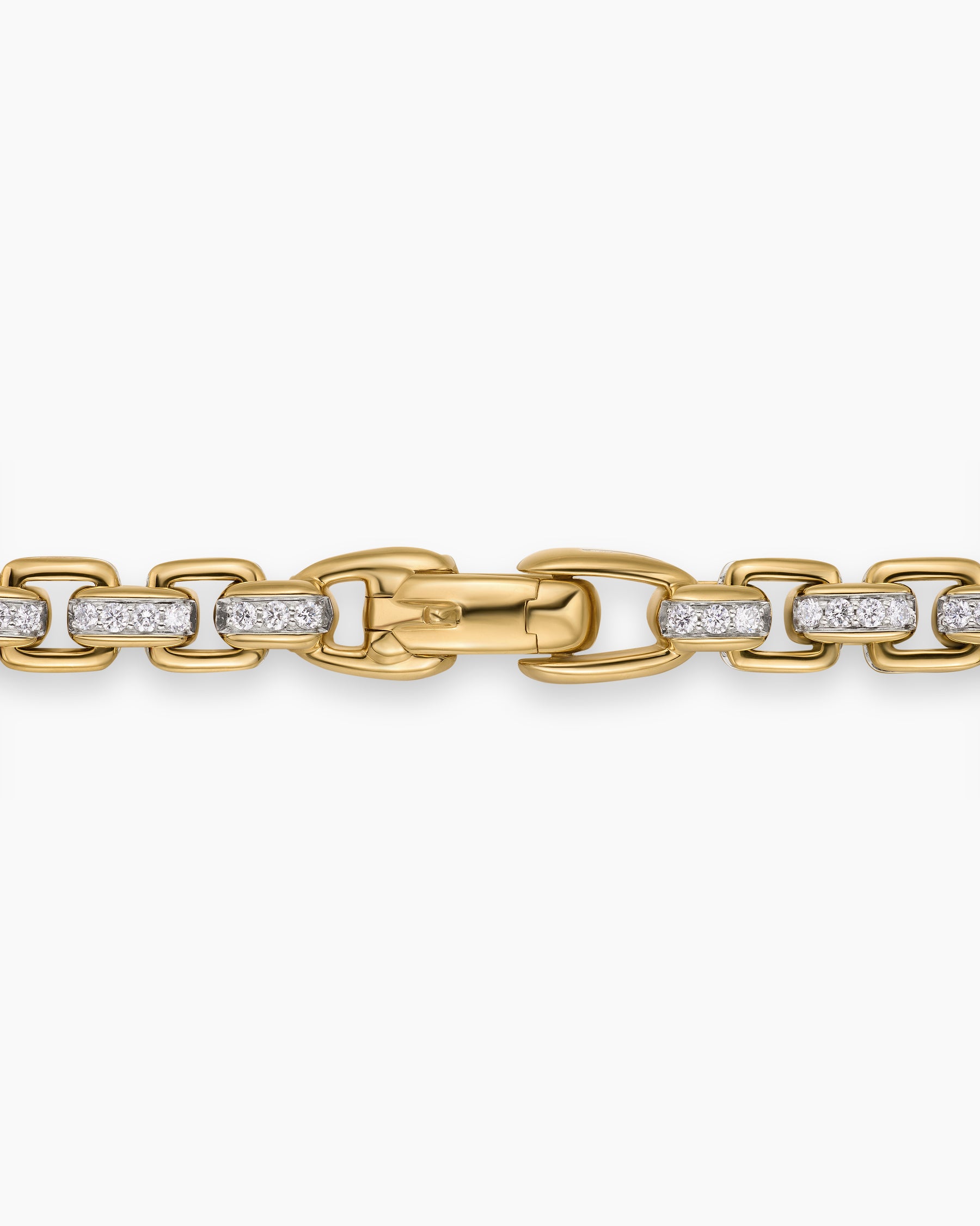 Box Chain Necklace in 18K Yellow Gold with Pavé Diamonds, 7.5mm - Image 6