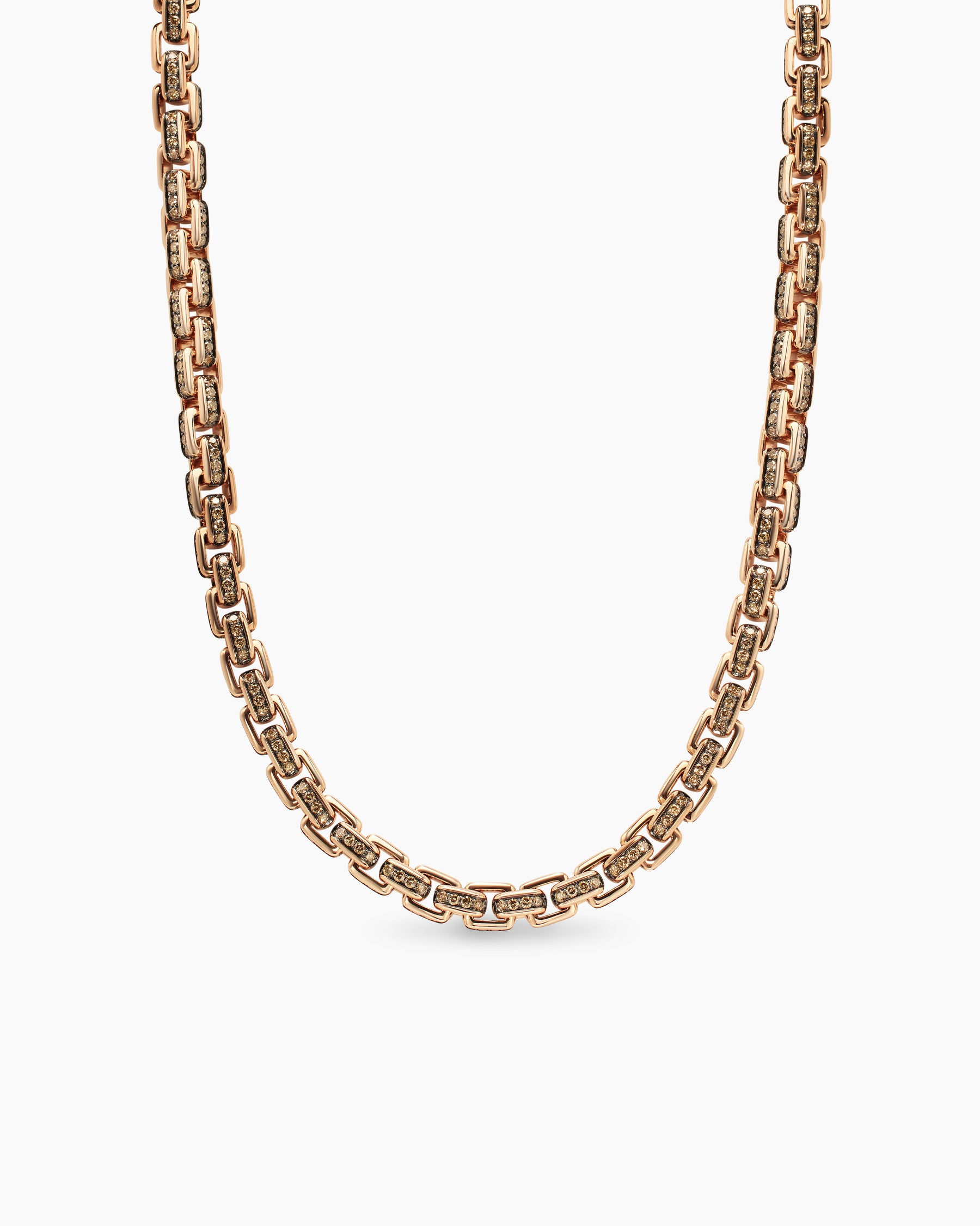 Box Chain Necklace in 18K Rose Gold with Pavé Cognac Diamonds, 7.5mm