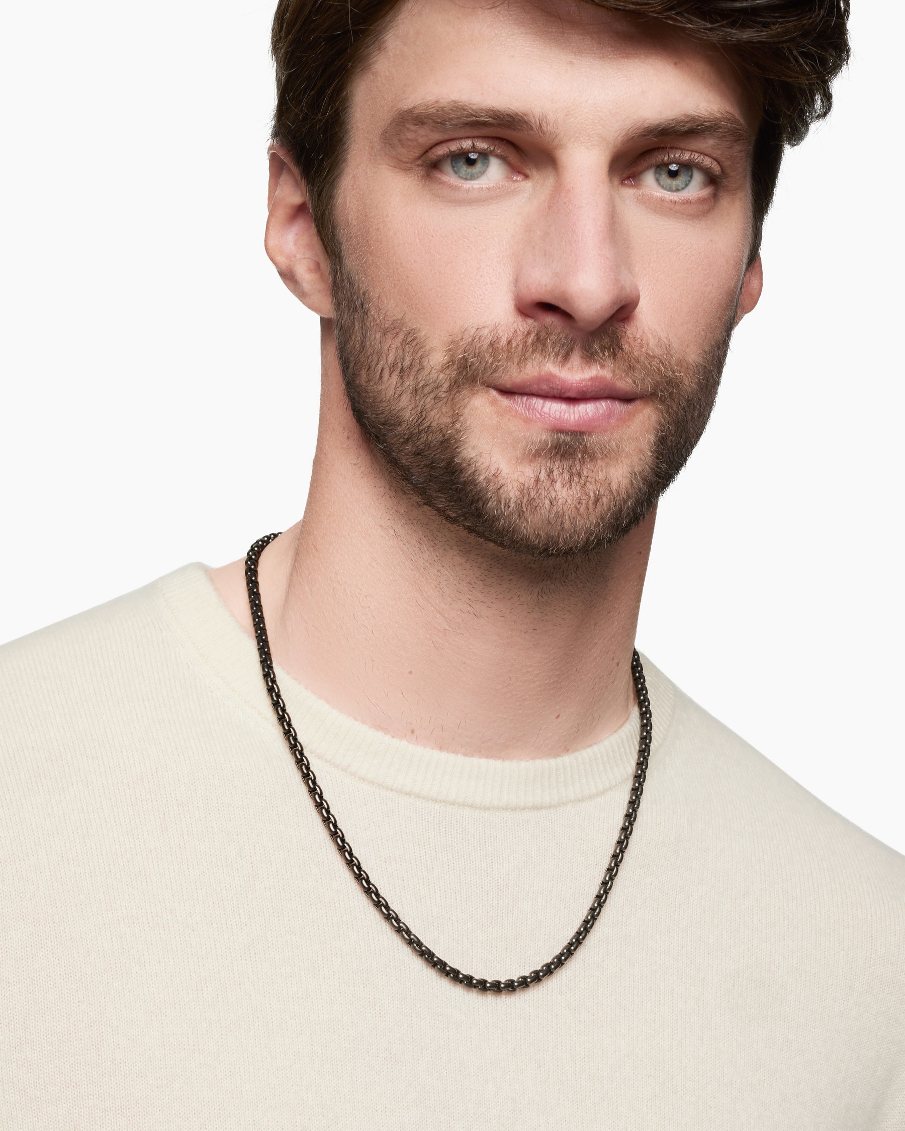Alternative view of Box Chain Necklace with Stainless Steel and Sterling Silver, 5mm