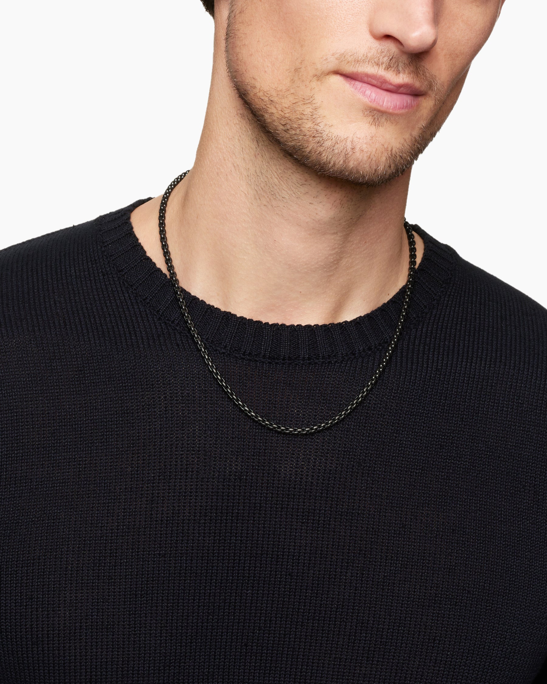 Alternative view of Box Chain Necklace in Darkened Stainless Steel, 4mm
