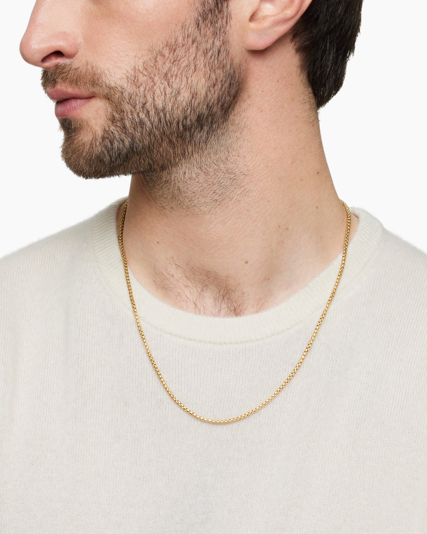 Alternative view of Box Chain Necklace in Brushed 18K Yellow Gold, 2.7mm