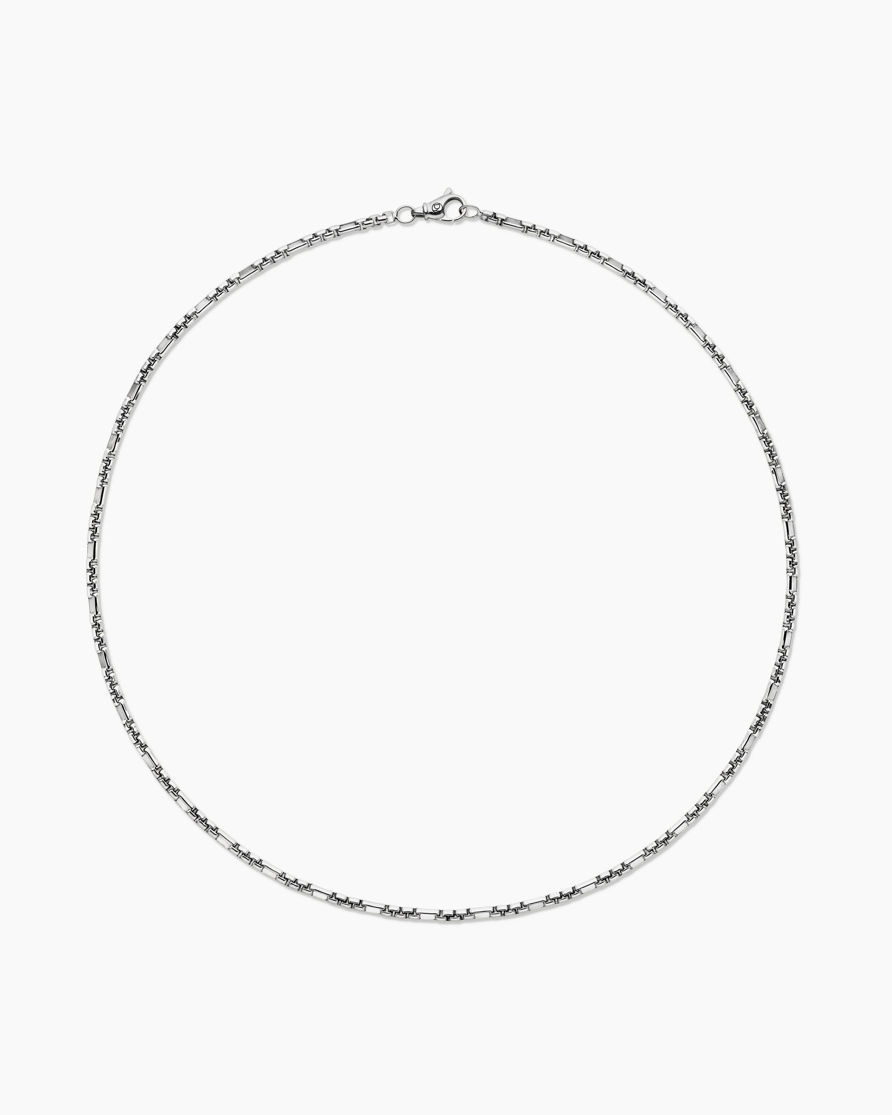 Open Station Box Chain Necklace in Sterling Silver, 3mm - Image 4