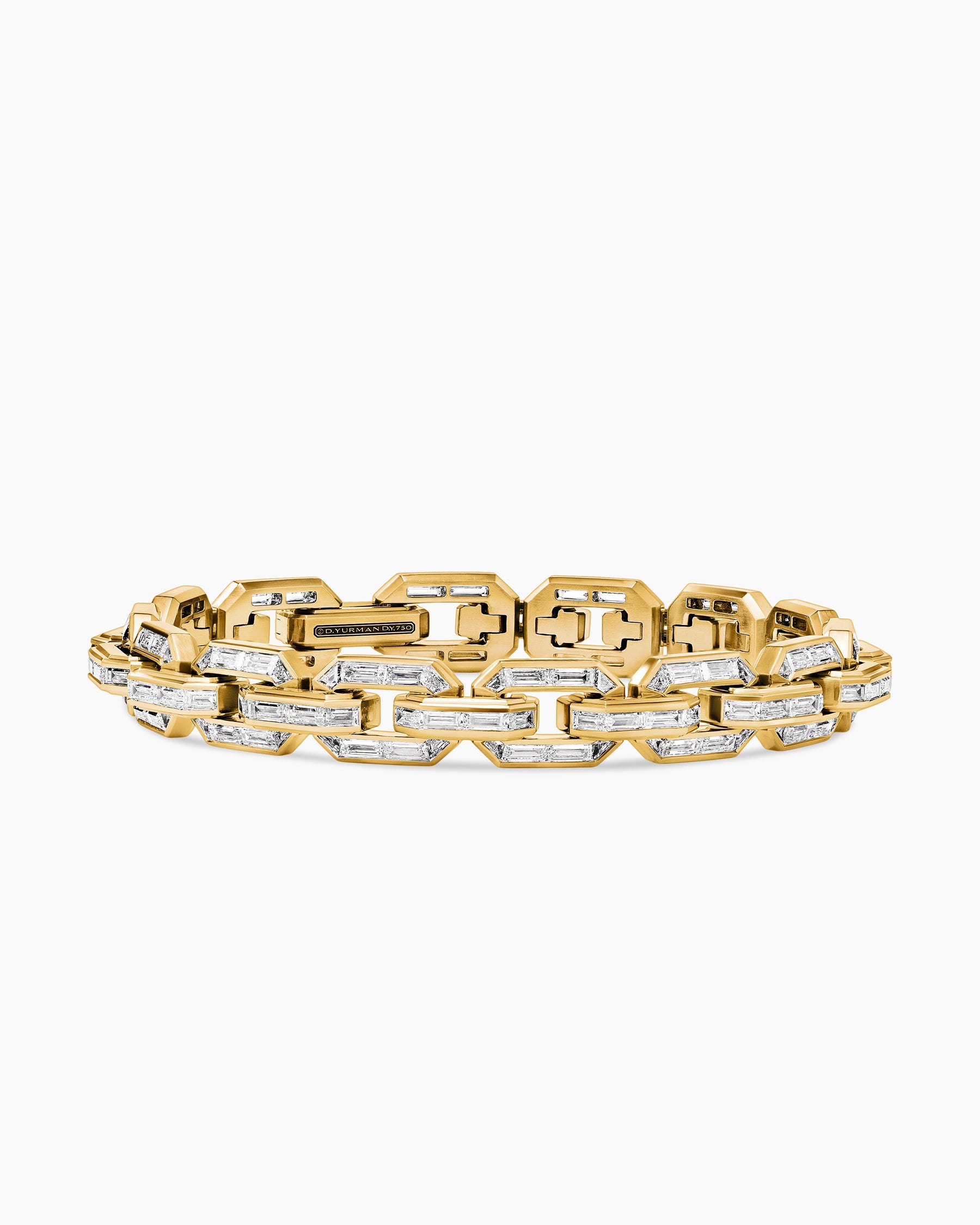 Deco Baguette Link Bracelet in Yellow Gold with Diamonds
