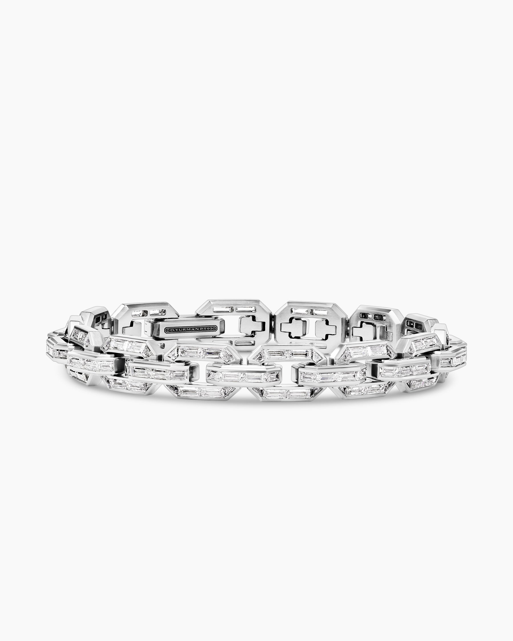 Deco Baguette Link Bracelet in Platinum with Diamonds