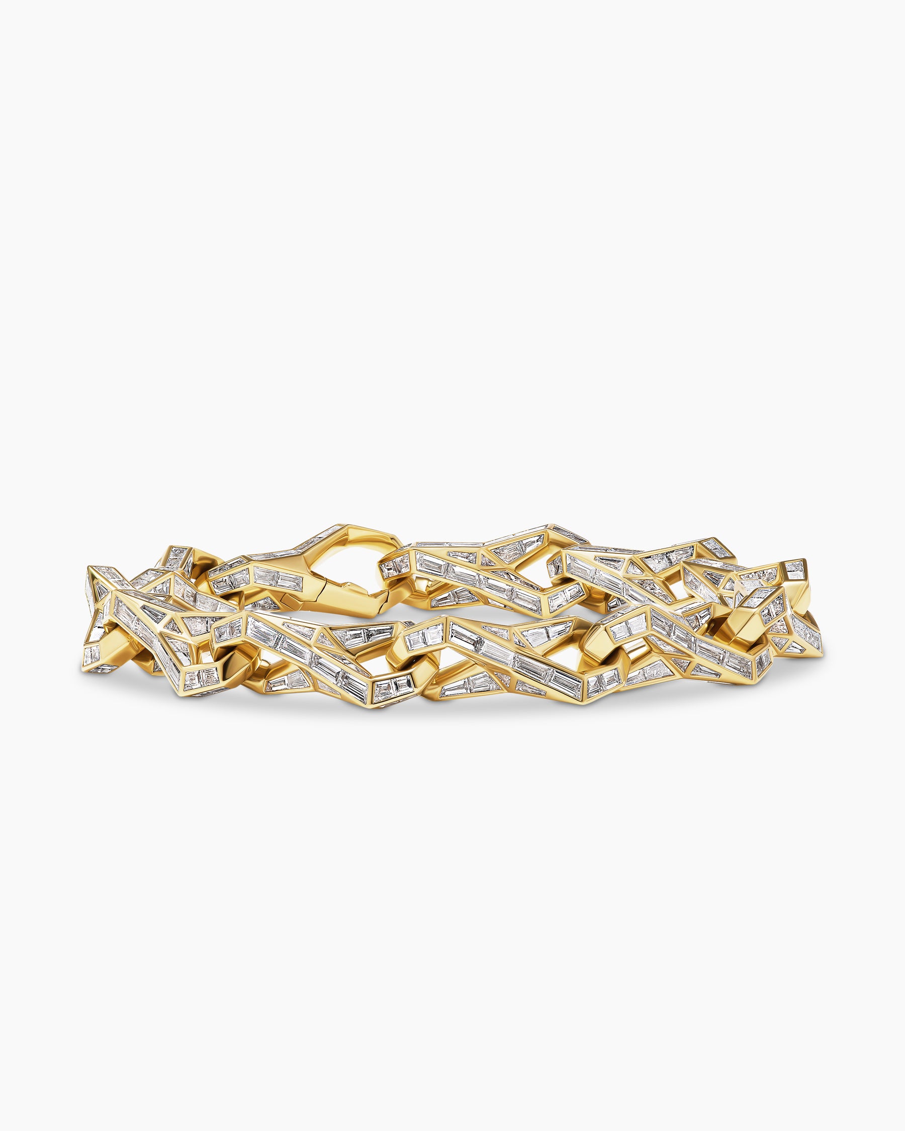 Faceted Chain Link Bracelet in Yellow Gold with Diamonds
