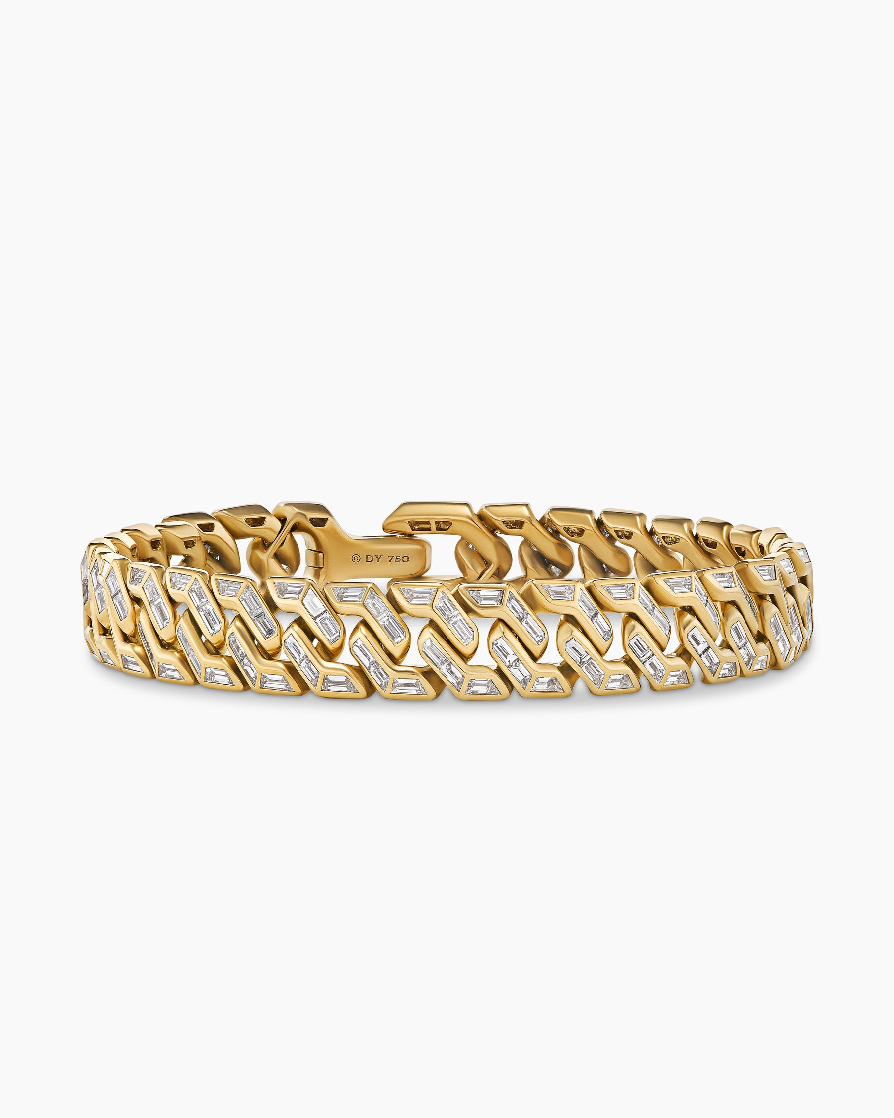 Angular Curb Chain Bracelet in Yellow Gold with Diamonds