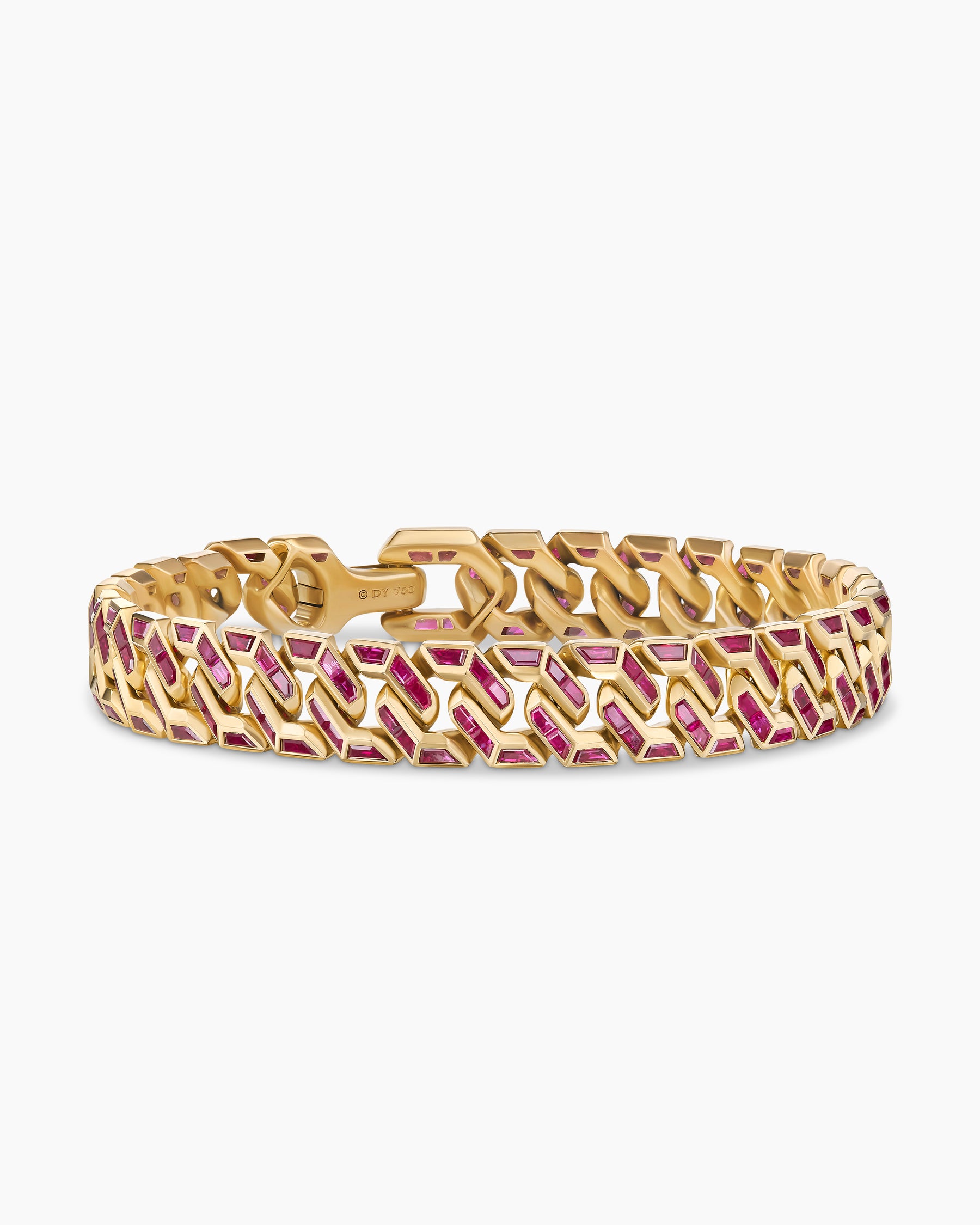 Angular Curb Chain Bracelet in Yellow Gold with Rubies