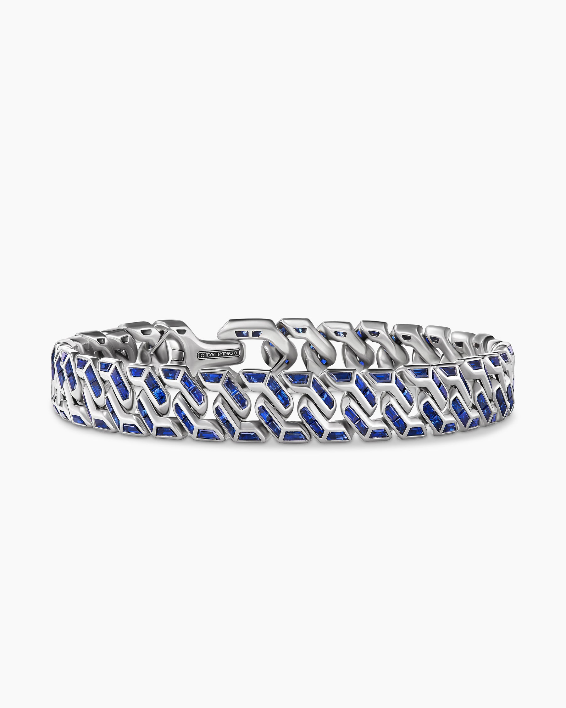 Angular Curb Chain Bracelet in Platinum with Baguette Sapphires