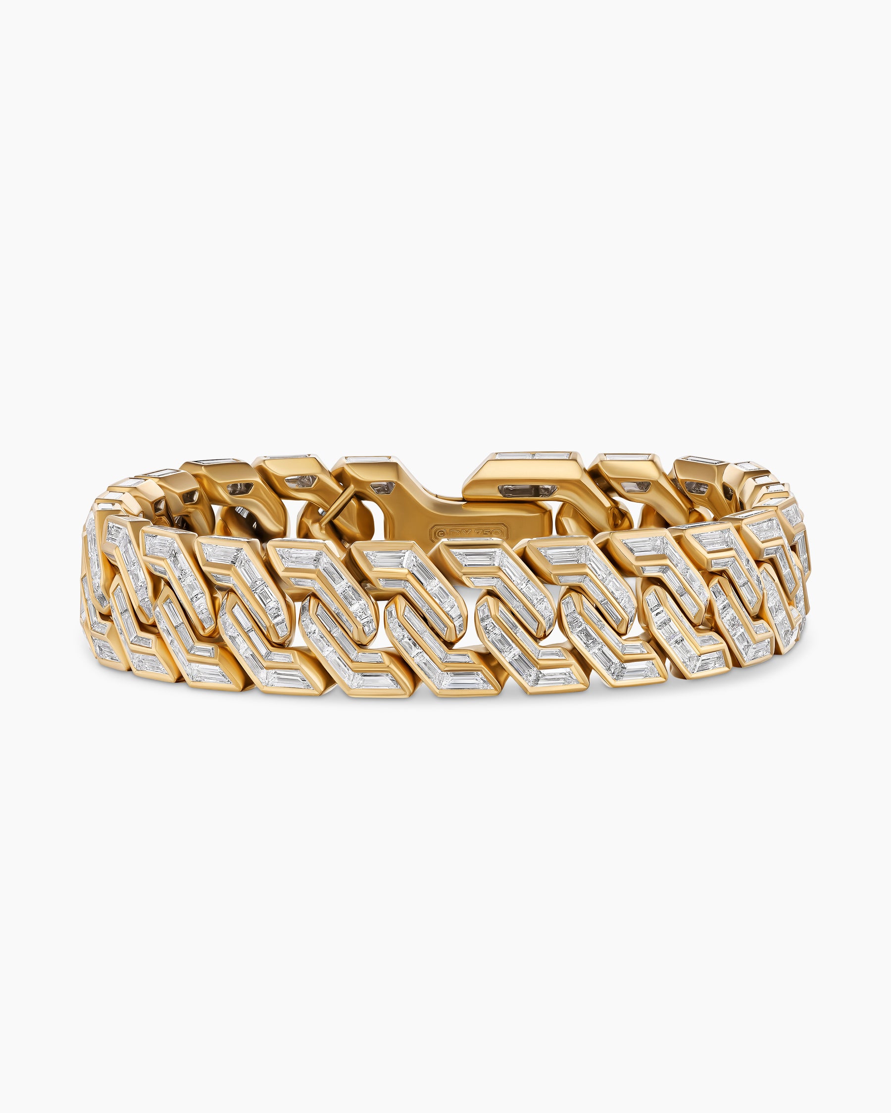 Angular Curb Chain Bracelet in Yellow Gold with Diamonds