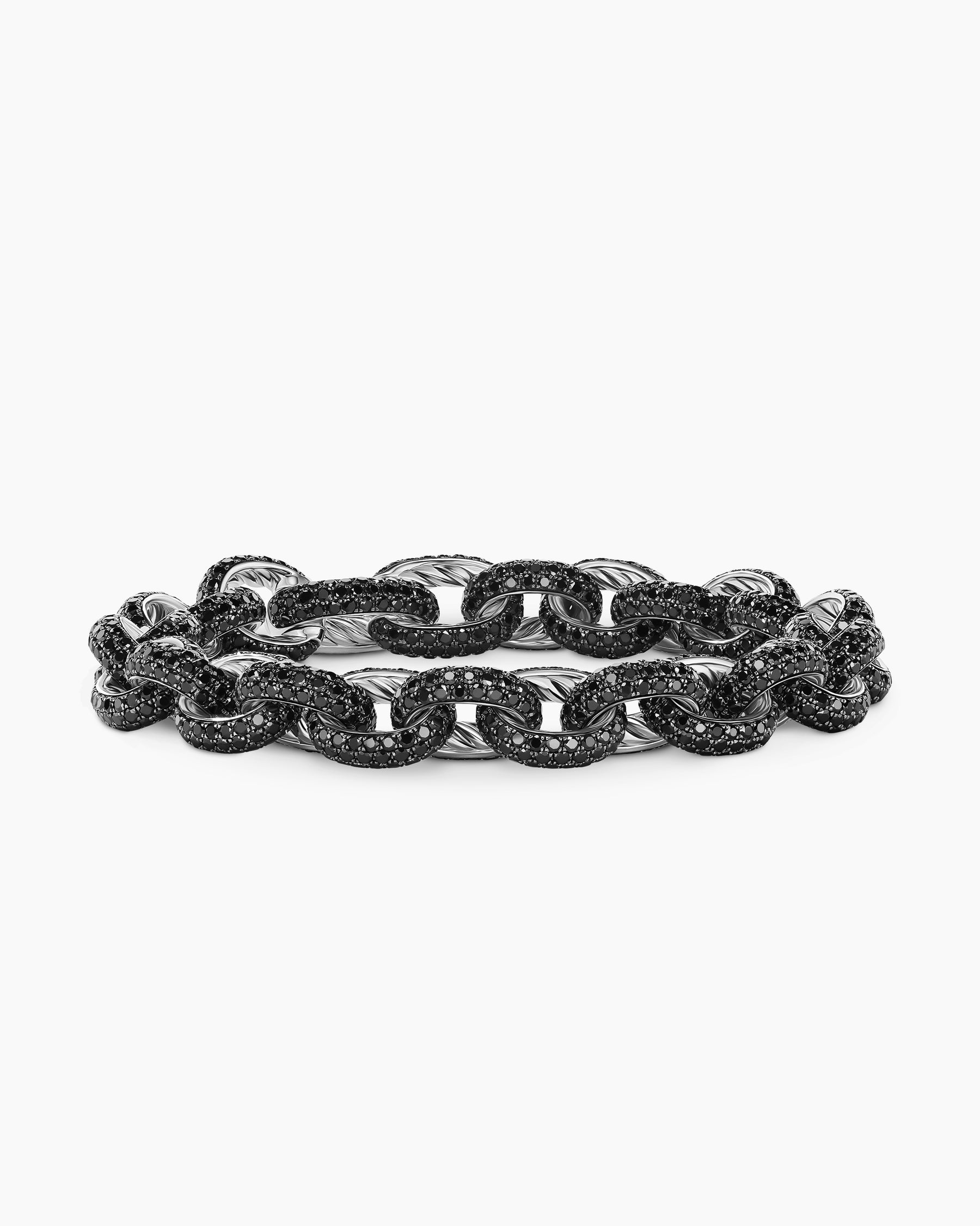 Pavé Oval Link Chain Bracelet in White Gold with Black Diamonds