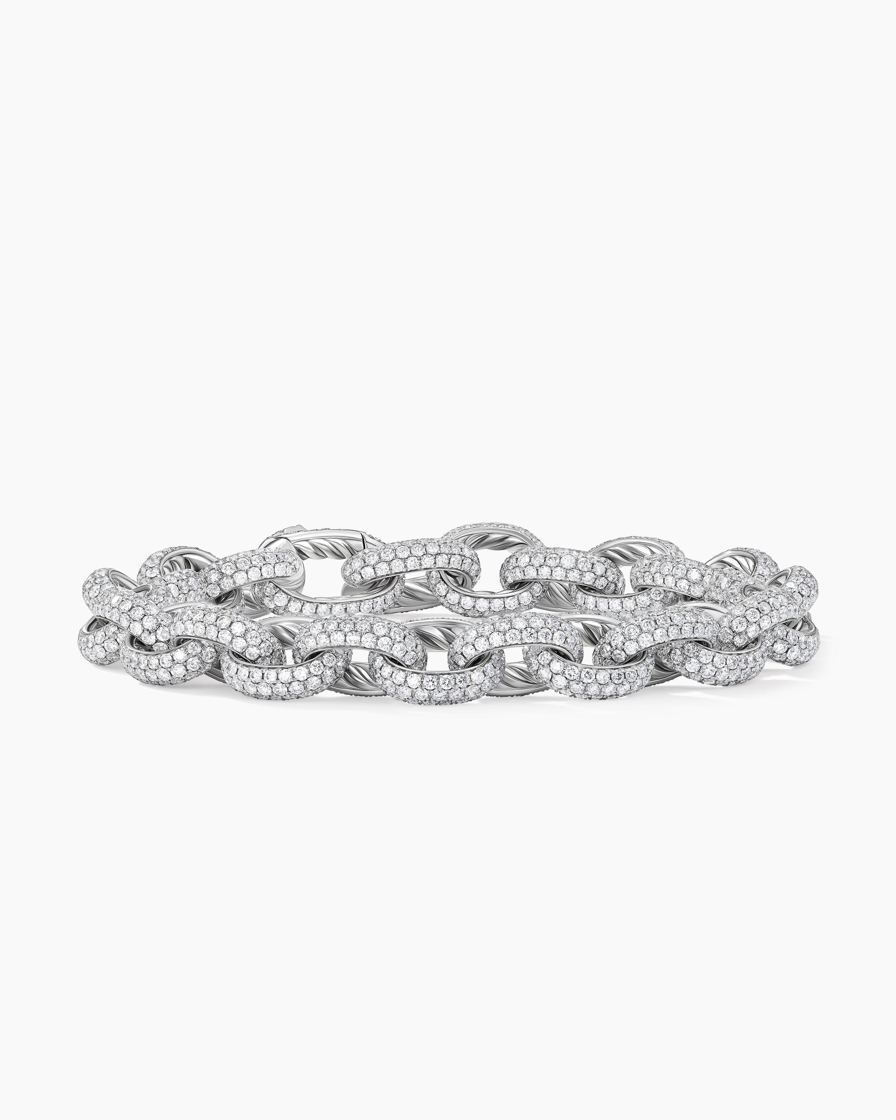 Pavé Oval Link Chain Bracelet in White Gold with Diamonds