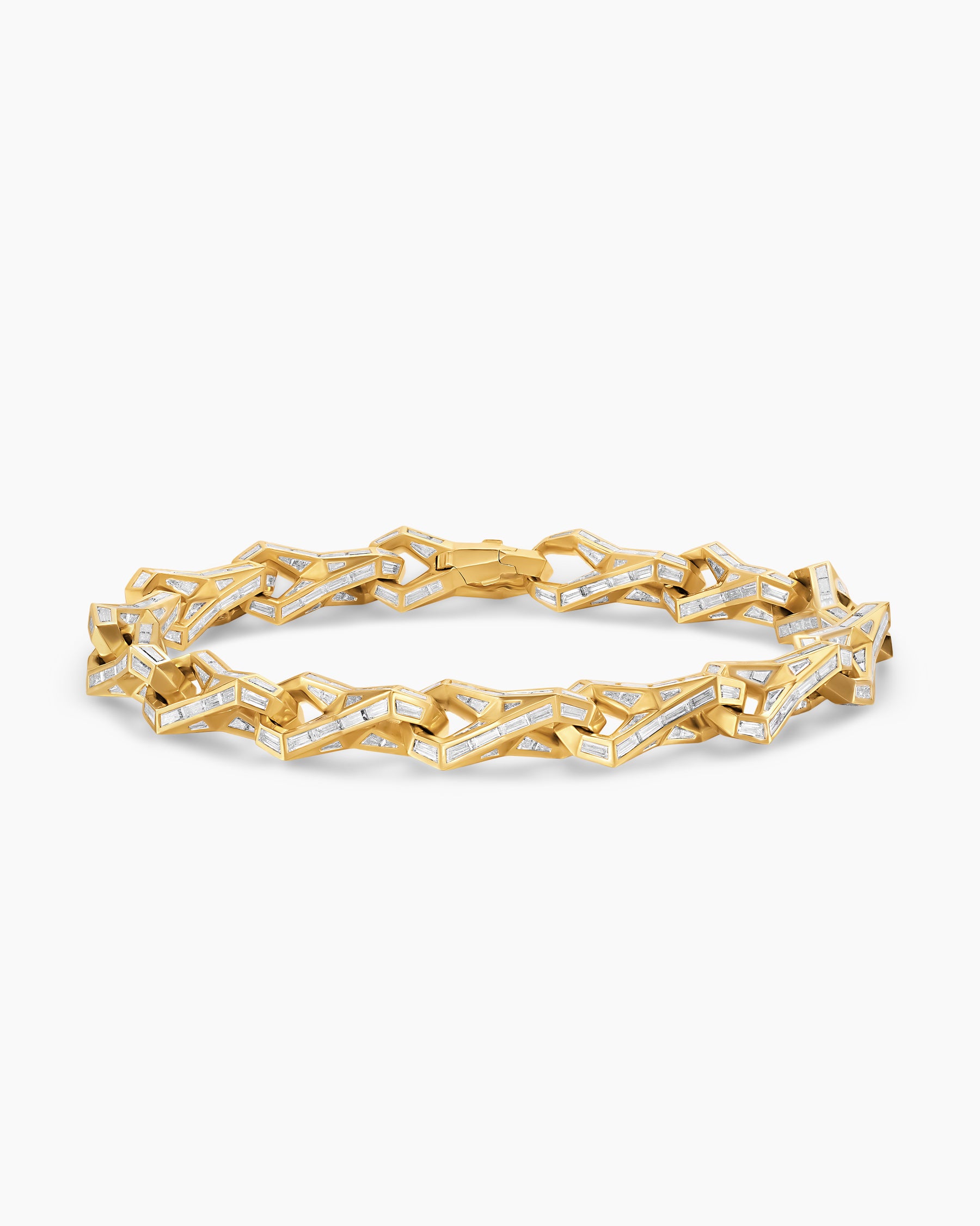Faceted Chain Link Bracelet in Yellow Gold with Diamonds