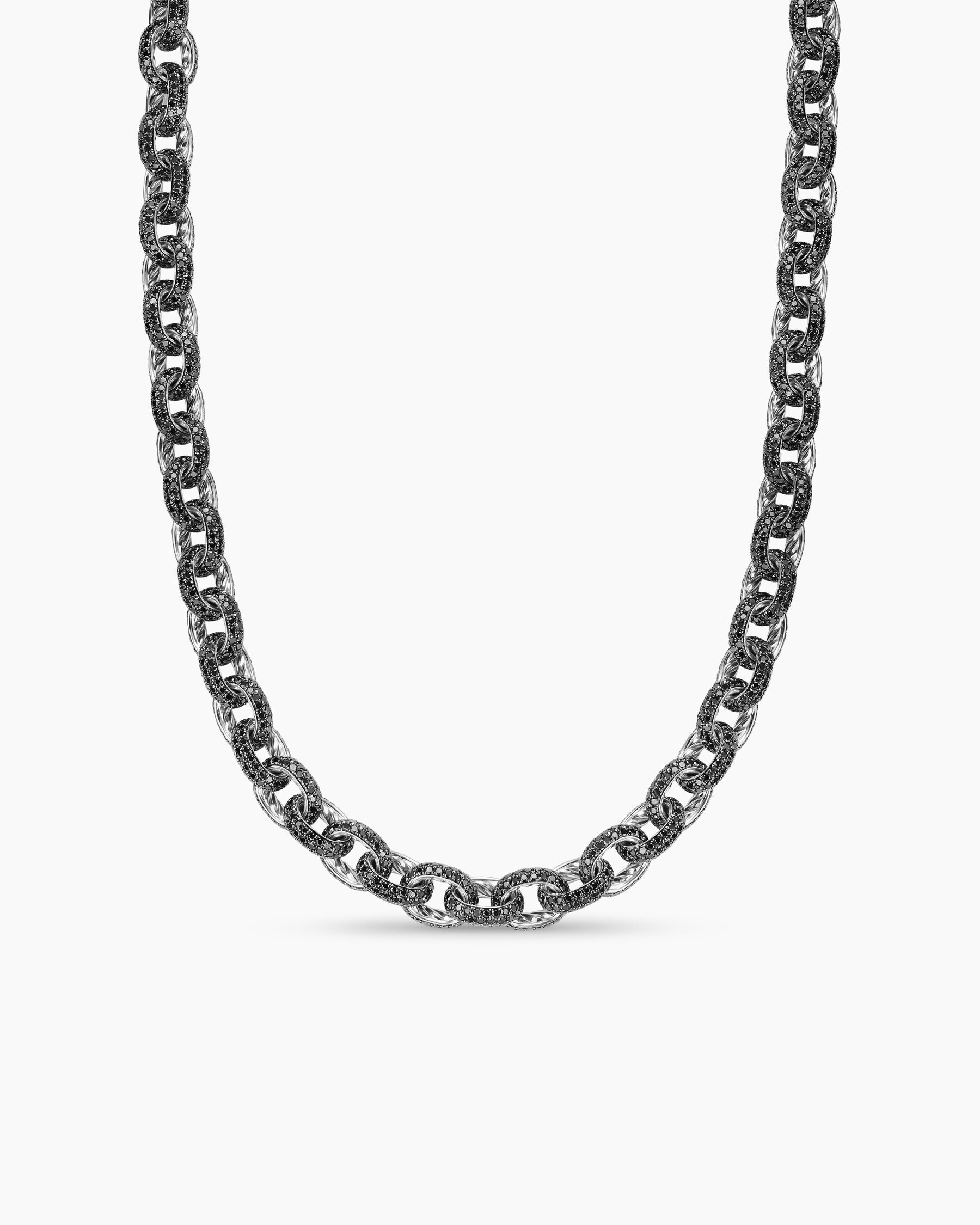 Pavé Oval Link Necklace in White Gold with Black Diamonds
