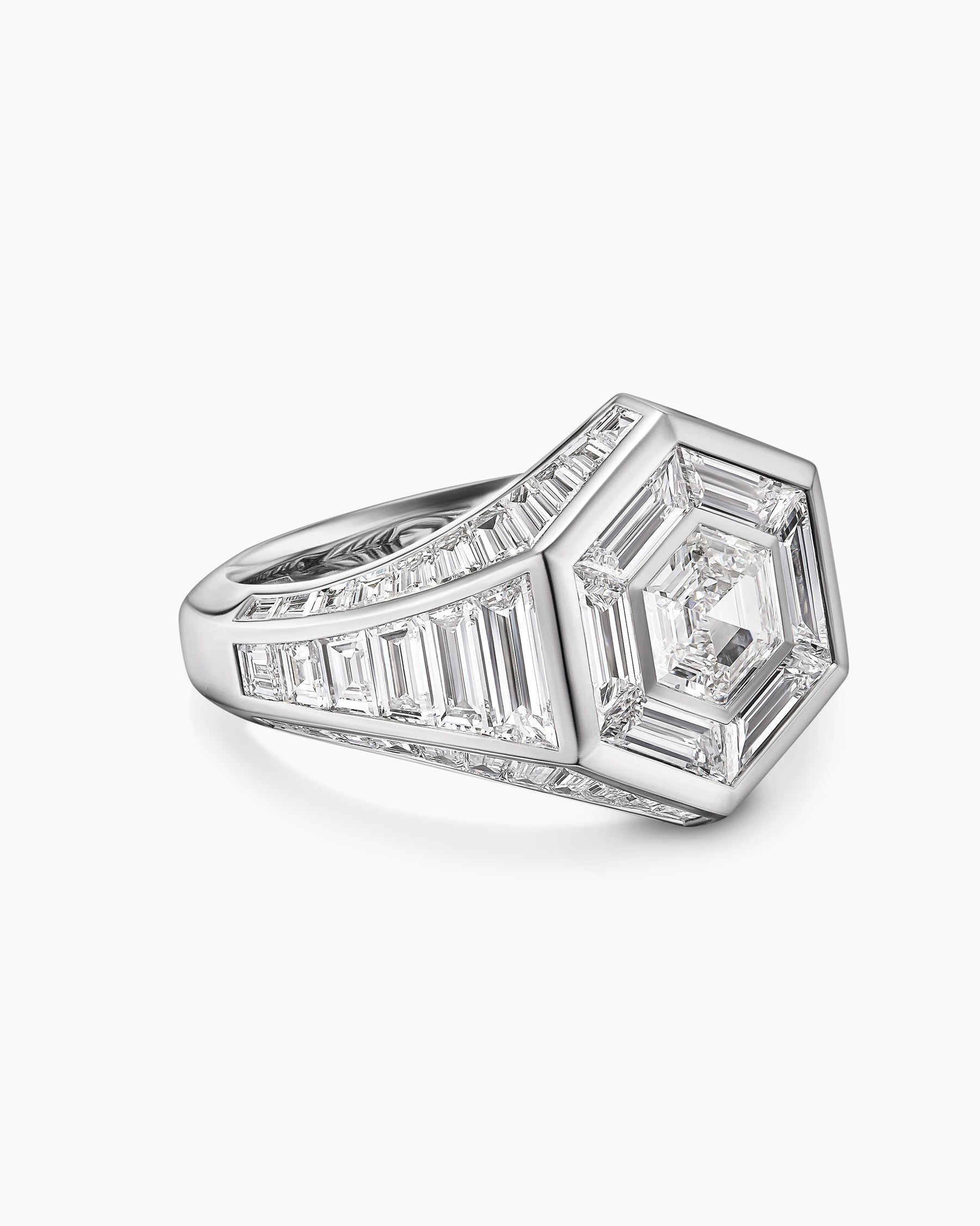 Deco Signet Ring in Platinum with Diamonds