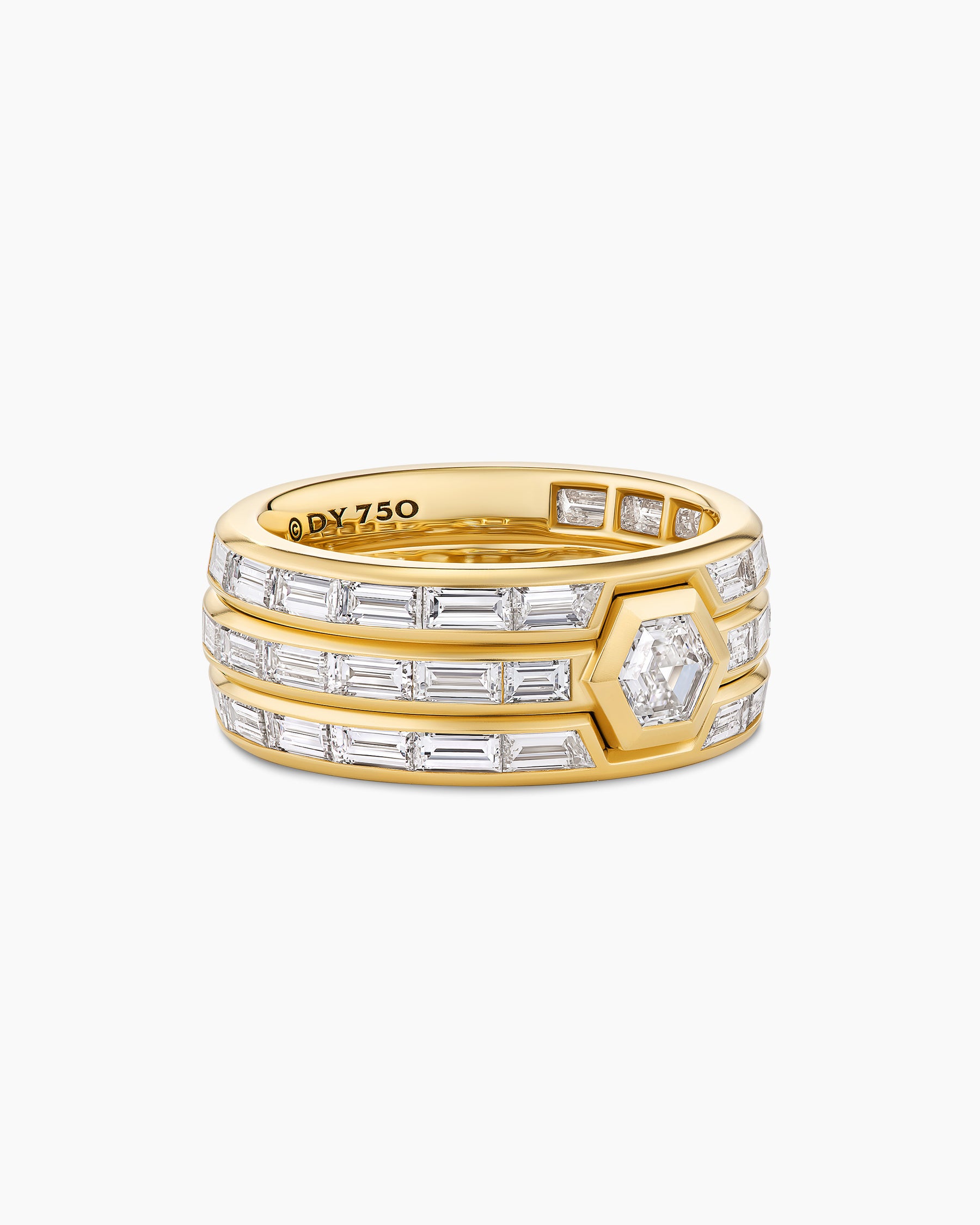 Hex Stack Ring in Yellow Gold with Diamonds