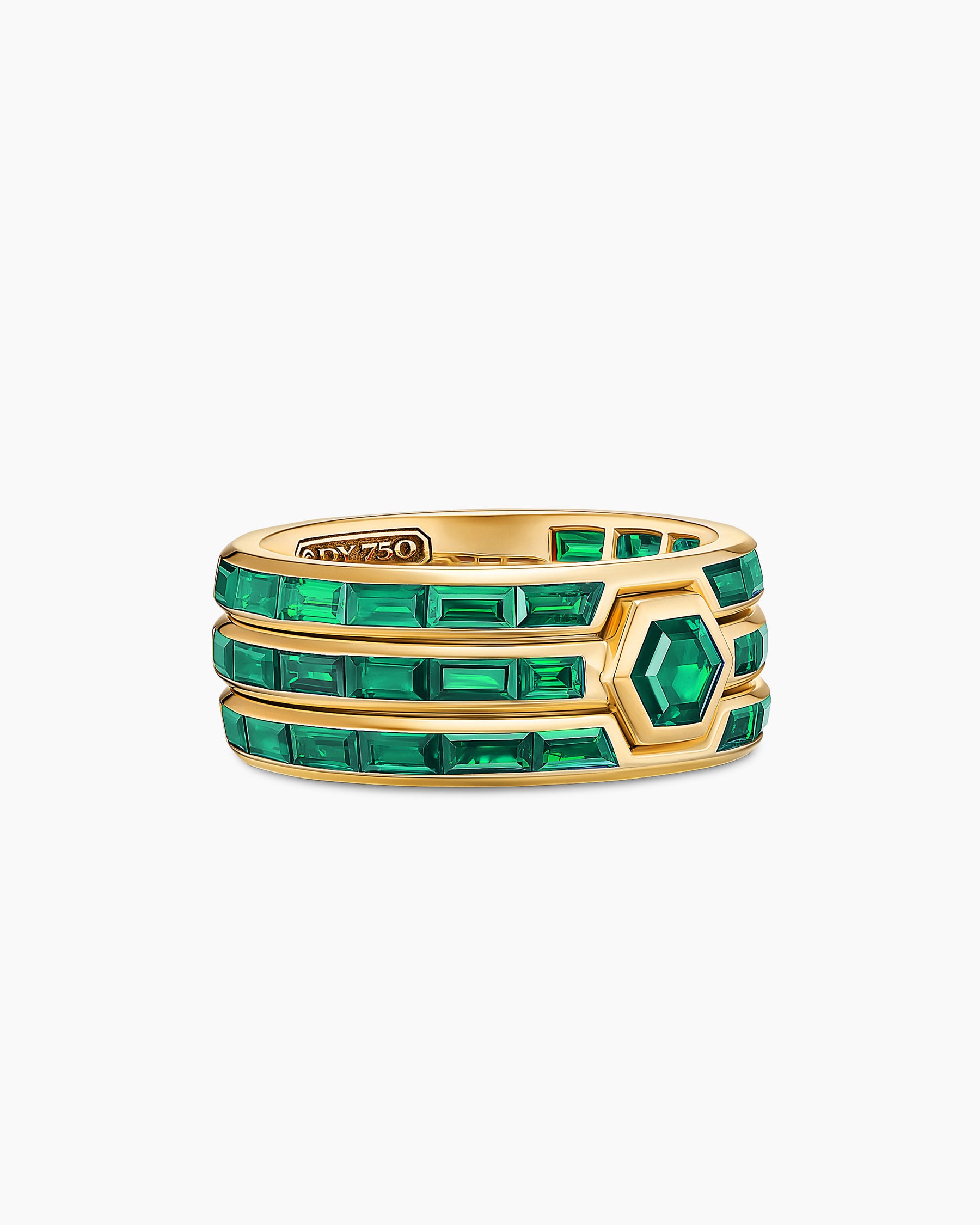 Hex Stack Ring in Yellow Gold with Emeralds