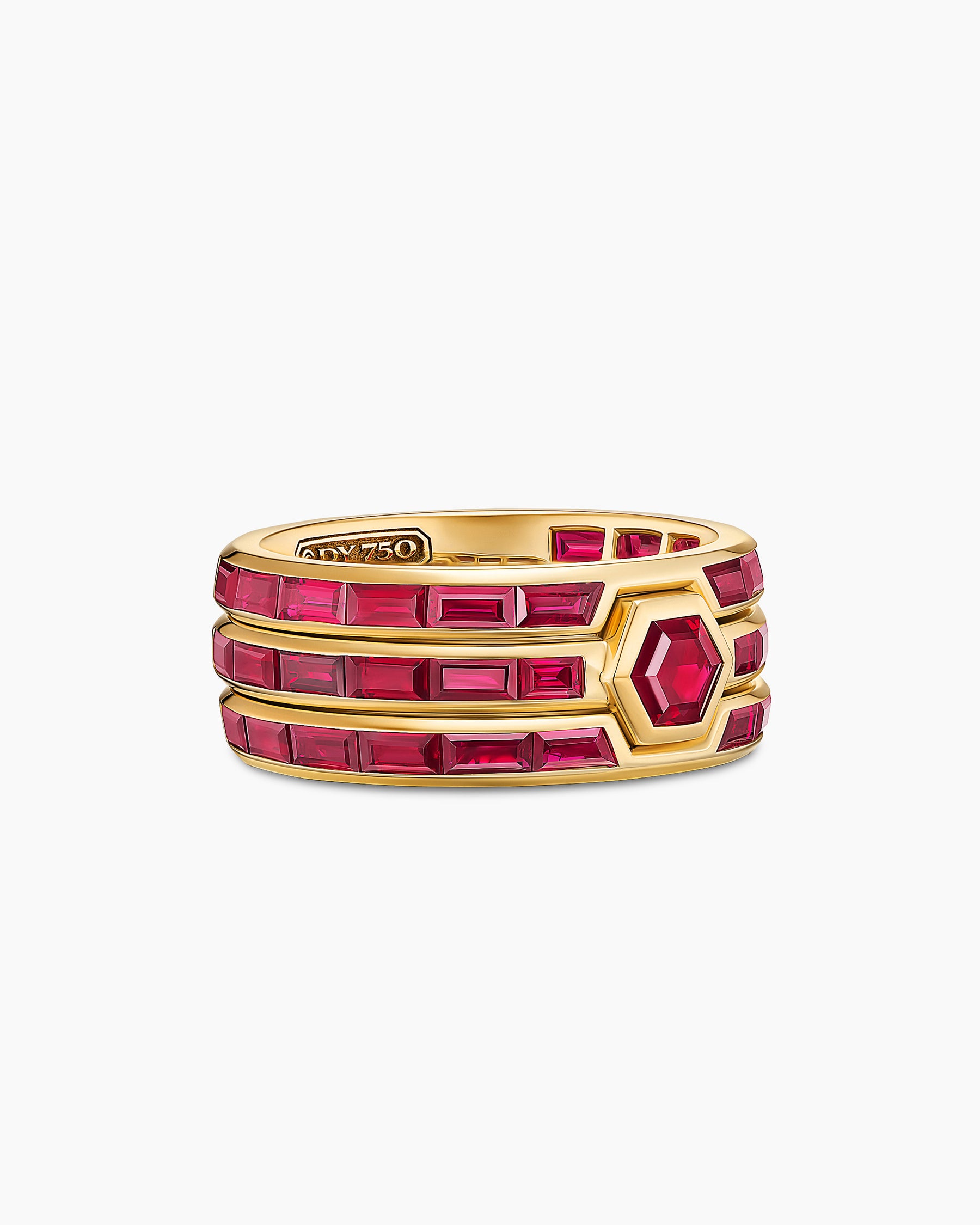 Hex Stack Ring in Yellow Gold with Rubies