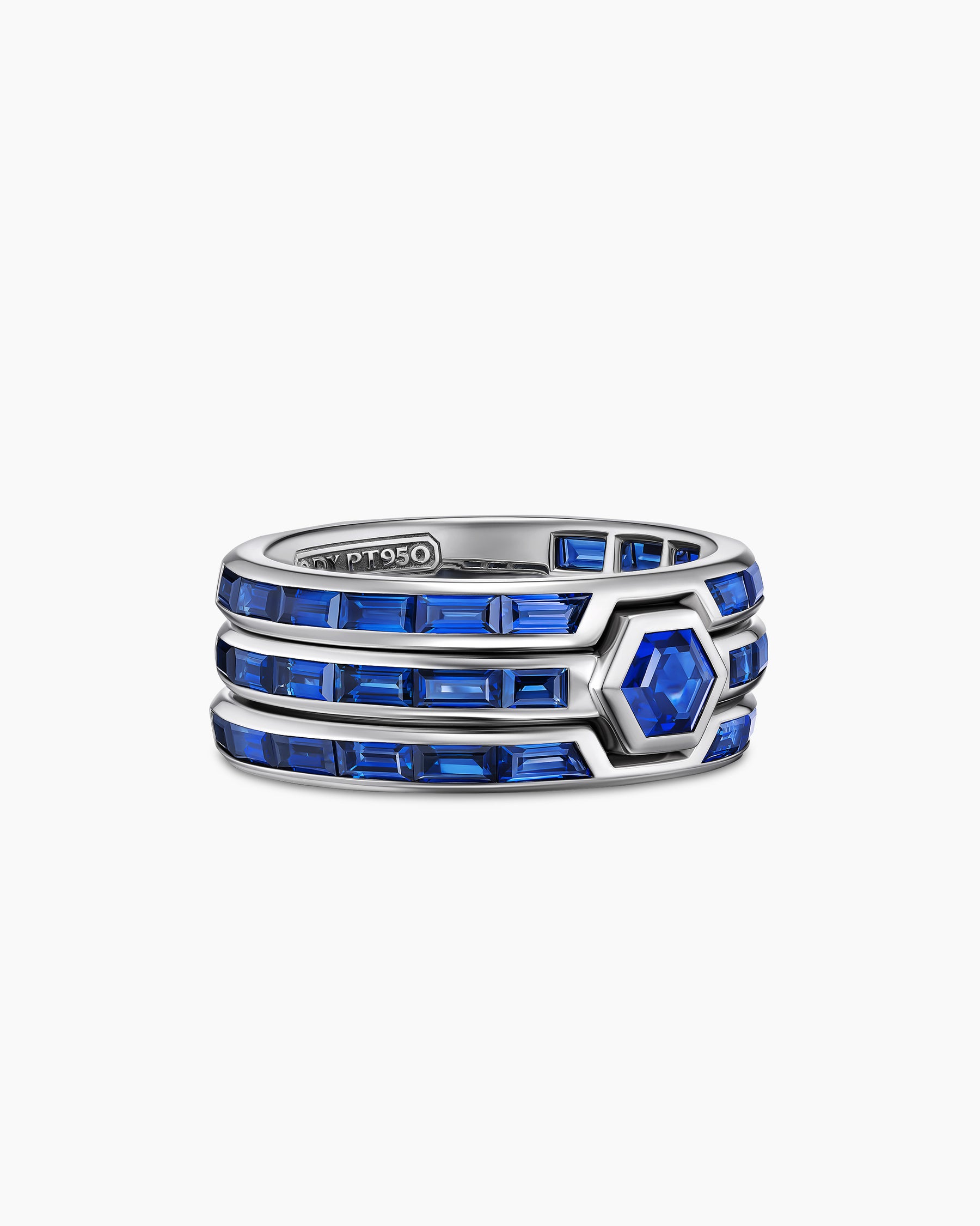 Hex Stack Ring in Platinum with Sapphires