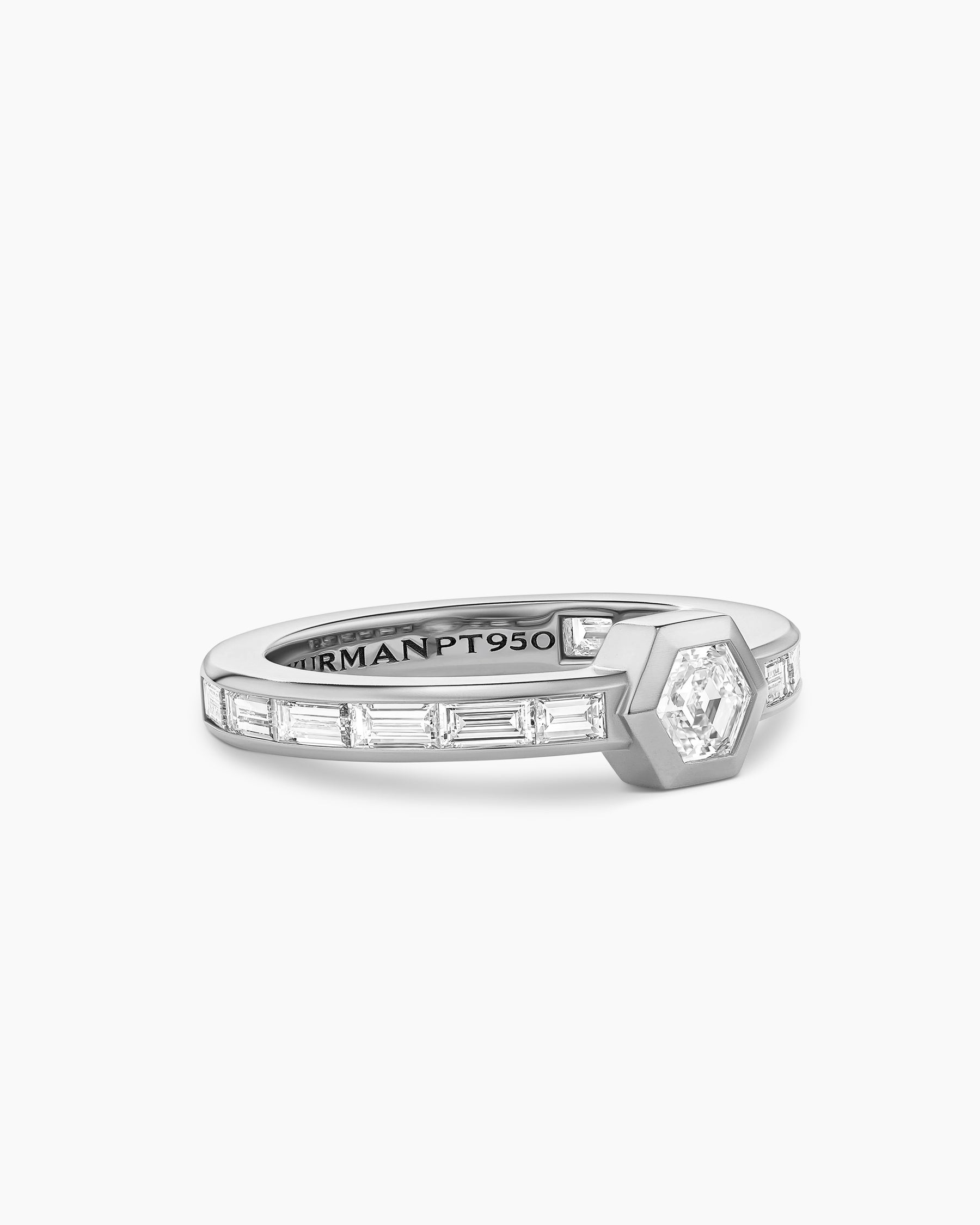 Hex Band Single Stack Ring in Platinum with Diamonds