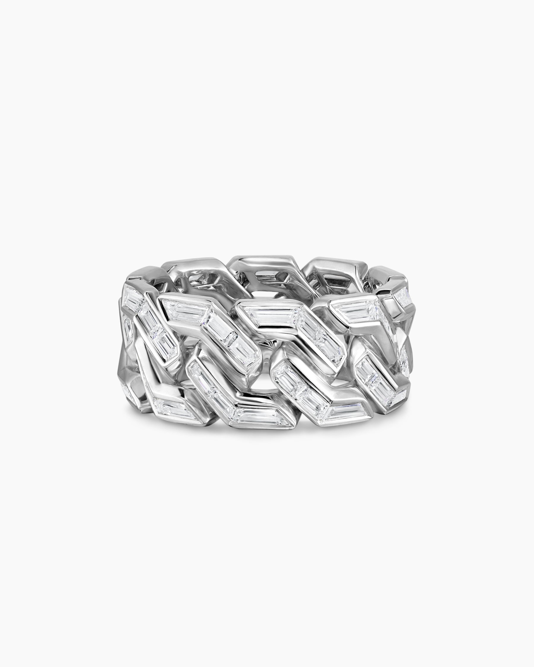 Angular Curb Chain Ring in Platinum with Diamonds