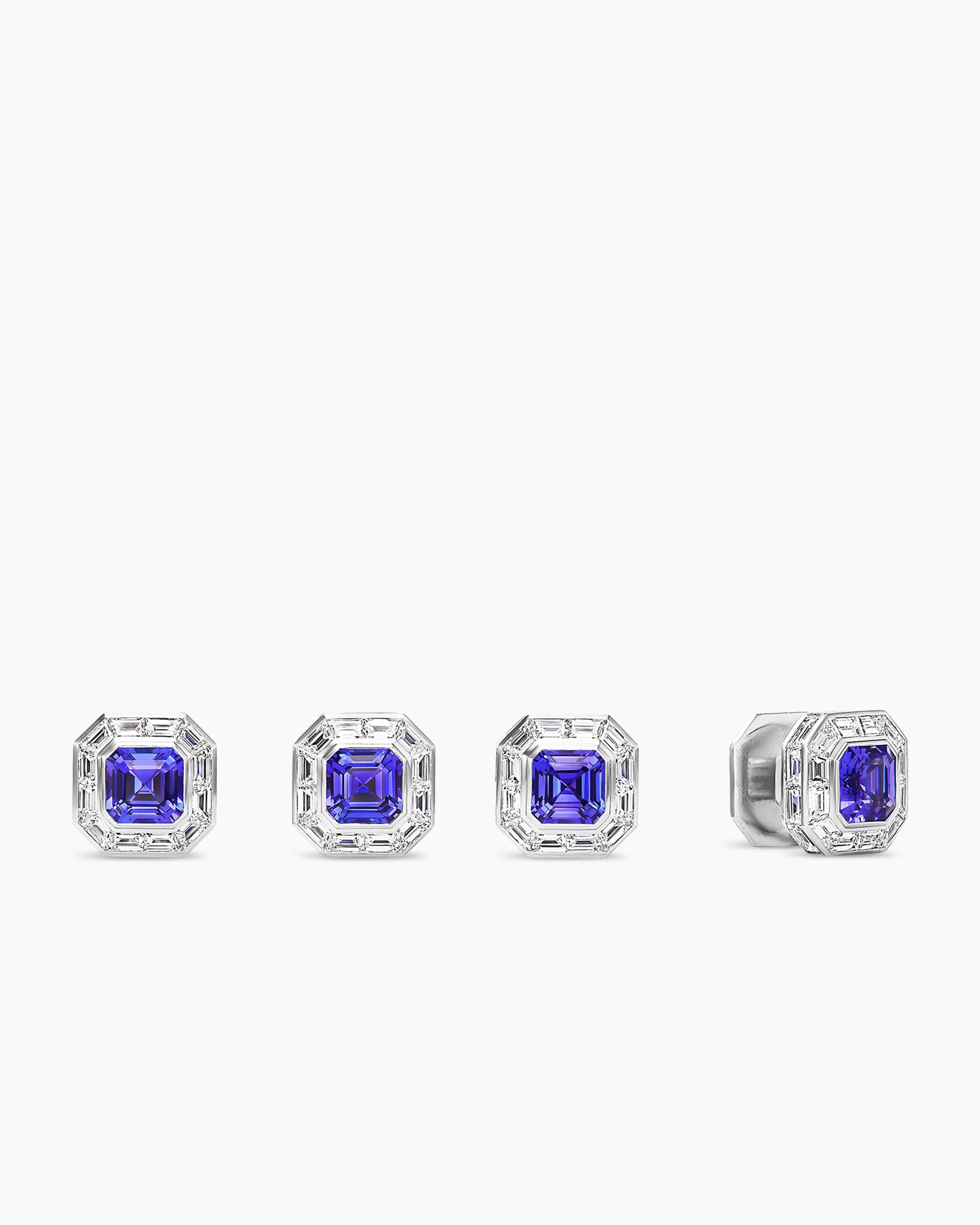Deco Shirt Studs in Platinum with Tanzanite and Diamonds