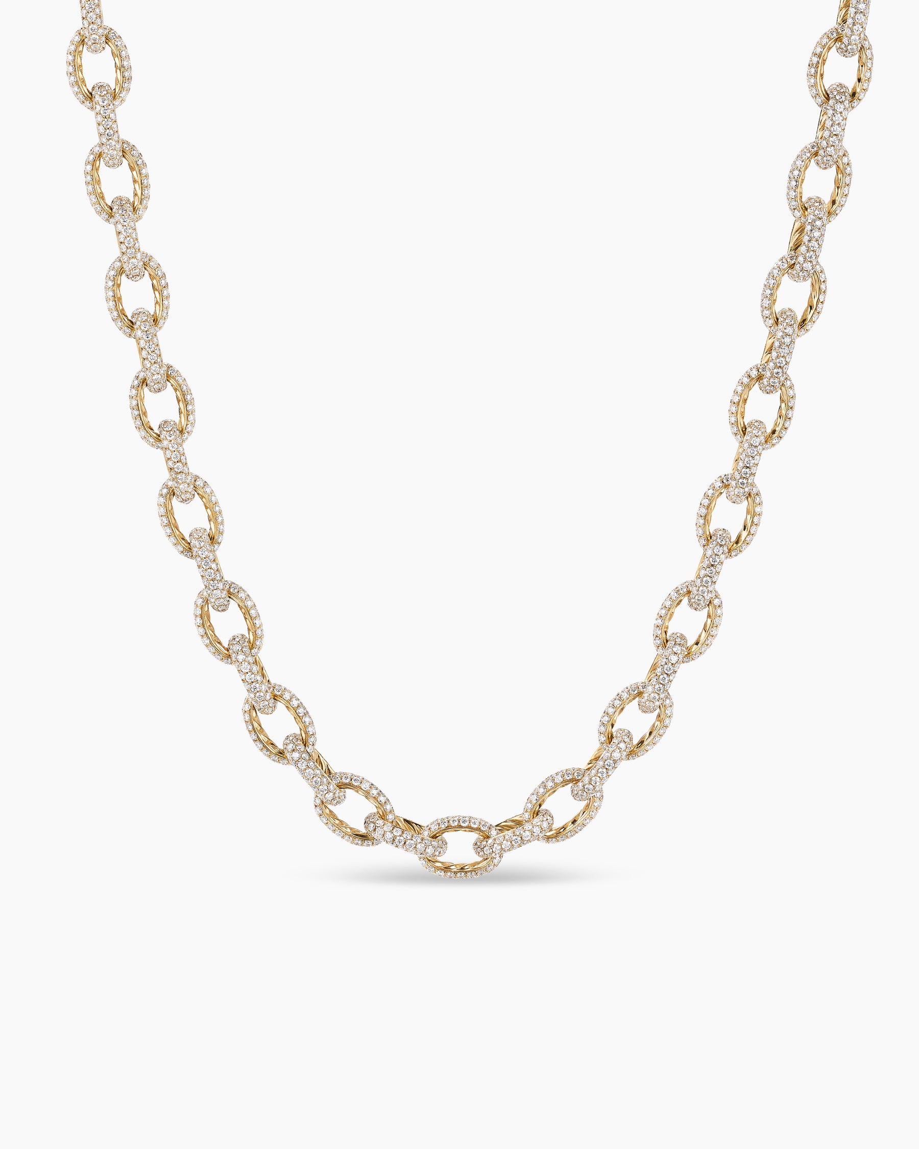 Pavé Link Chain Necklace in Yellow Gold with Diamonds