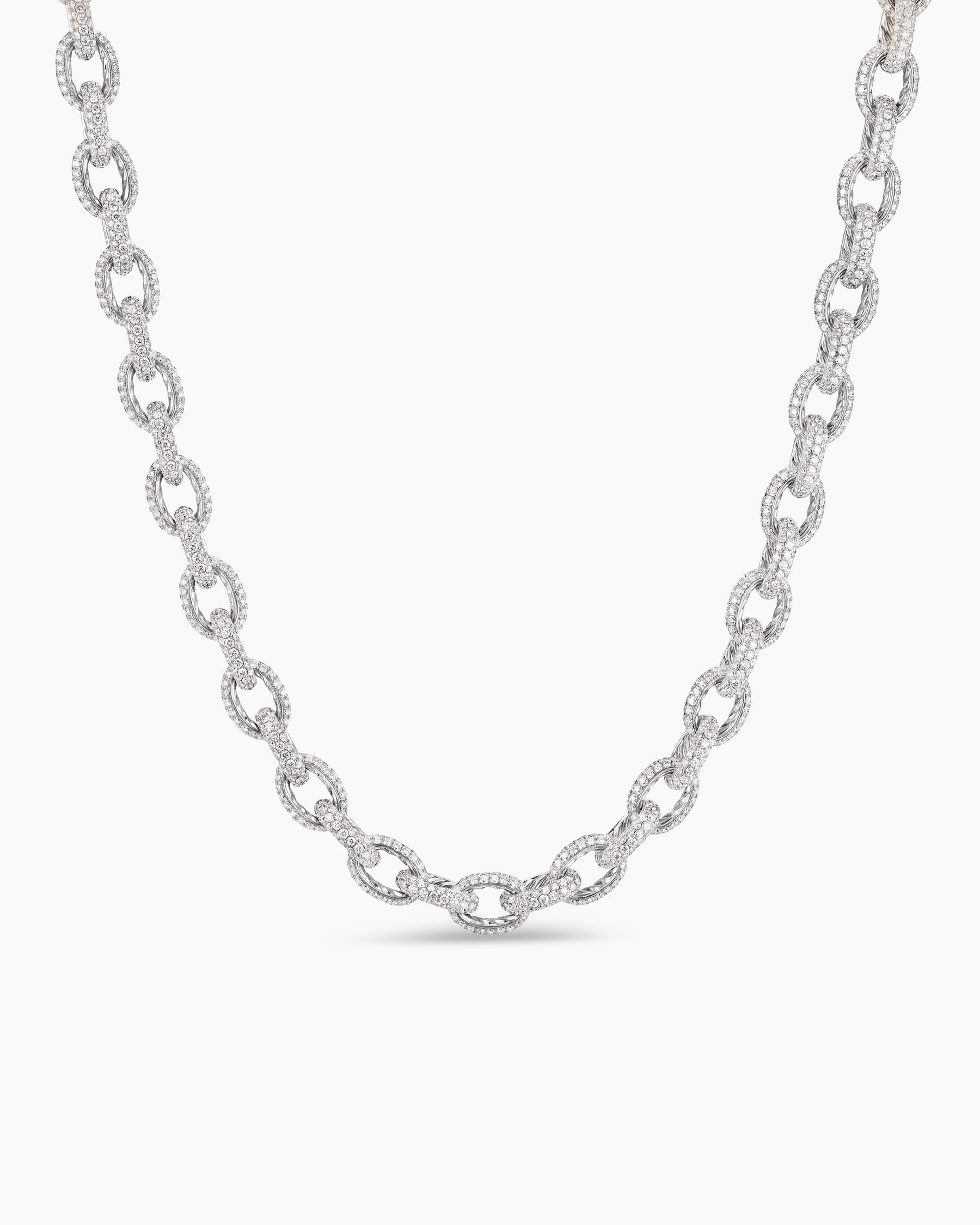 Pavé Link Chain Necklace in White Gold with Diamonds